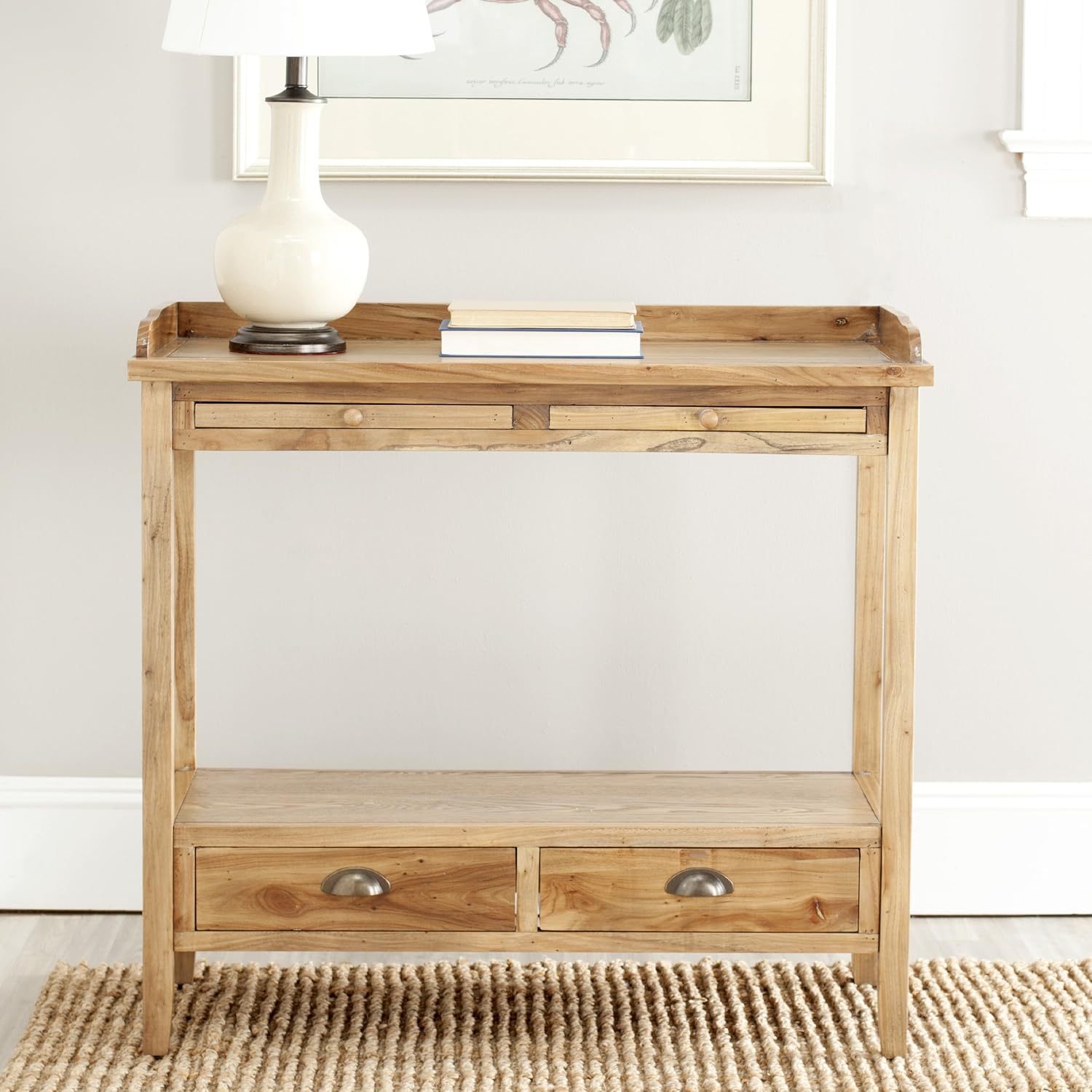 SAFAVIEH Home Collection – Peter Weathered Oak Console Table with Drawers & Shelf, Secretary-Style Storage Console, Country Cottage Design (AMH6571A)