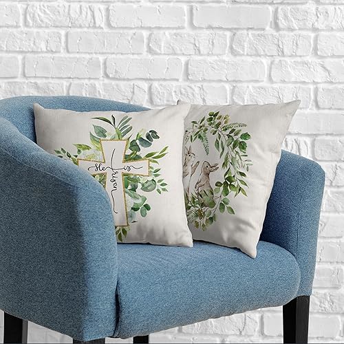 Miniatura 7 de Kwlegh He is Risen - Juego de 2 fundas de almohada de cruz de Pascua de 18 x 18 pulgadas, funda de almohada de conejo de Pascua, funda de cojín