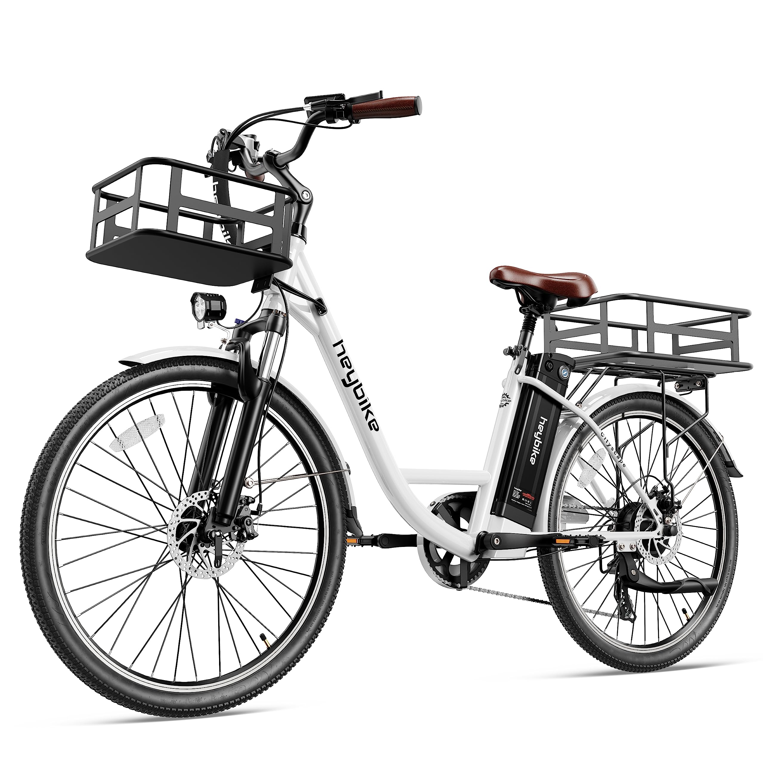 Heybike Cityscape Electric Bike 350W(Peak 500W) Electric City Cruiser Bicycle Up to 40 Miles 23MPH Removable Battery, 7-Speed and Dual Shock Absorber, 26" Electric Commuter Bike for Adults
