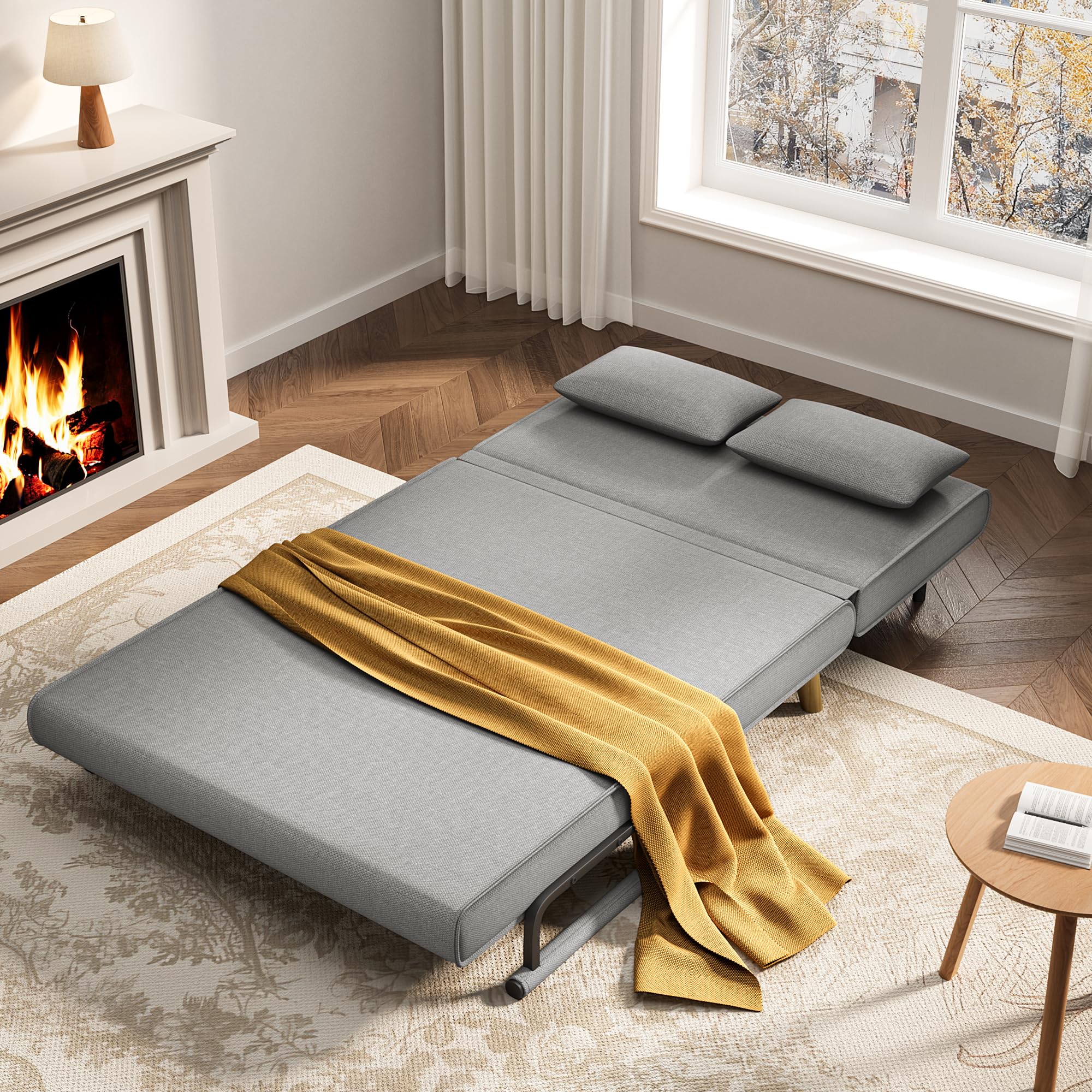 Xbro Divano letto a 2 posti con funzione letto, poltrona letto con schienale regolabile e 2 cuscini, poltrona con sonnolenza per piccolo appartamento (grigio chiaro)