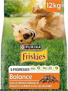 FRISKIES | Balance | Chien | Croquettes pour Chiens Adultes | au Poulet, au Boeuf et Légumes ajoutés | Source de protéines de Haute qualité | Sac | 12 KG