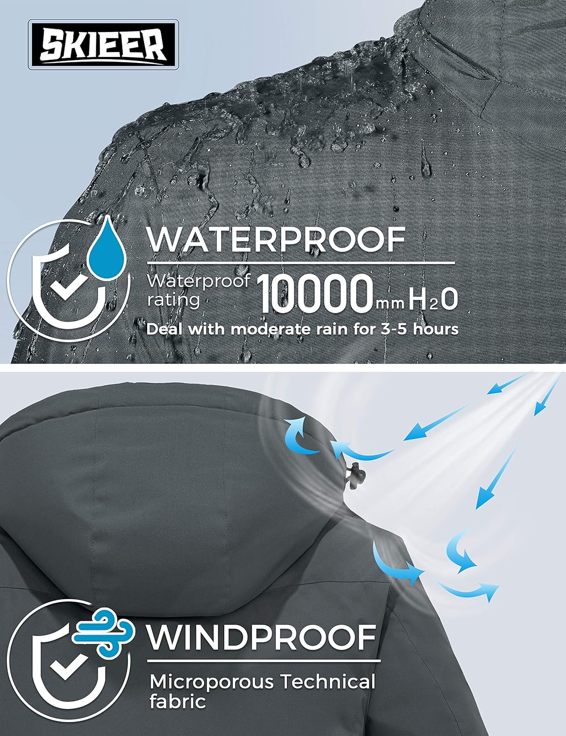 Skieer Men's Mountain Waterproof Ski Jacket Winter Rain Jacket Warm Fleece Snow Coat : Clothing, Shoes & Jewelry