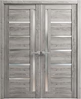 Vista 10 de SARTODOORS Puertas dobles francesas sólidas Quadro 4088 negro mate con vidrio esmerilado Marcos de panel sólido de madera Puertas resistentes