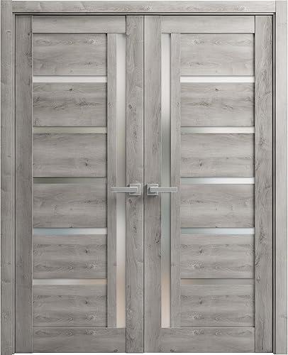 Miniatura 10 de SARTODOORS Puertas dobles francesas sólidas | Quadro 4088 negro mate con vidrio esmerilado | Marcos de panel sólido de madera | Puertas resistentes