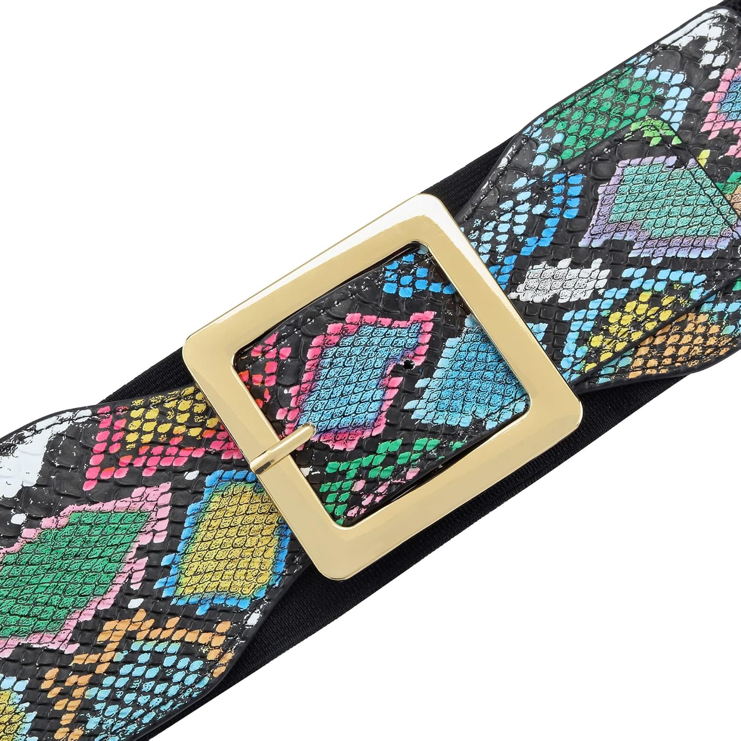 Miniatura 4 de Ayliss Cinturón elástico ancho de piel de serpiente para mujer, cinturón elástico de piel sintética, cintura ancha, cinturón de cincha