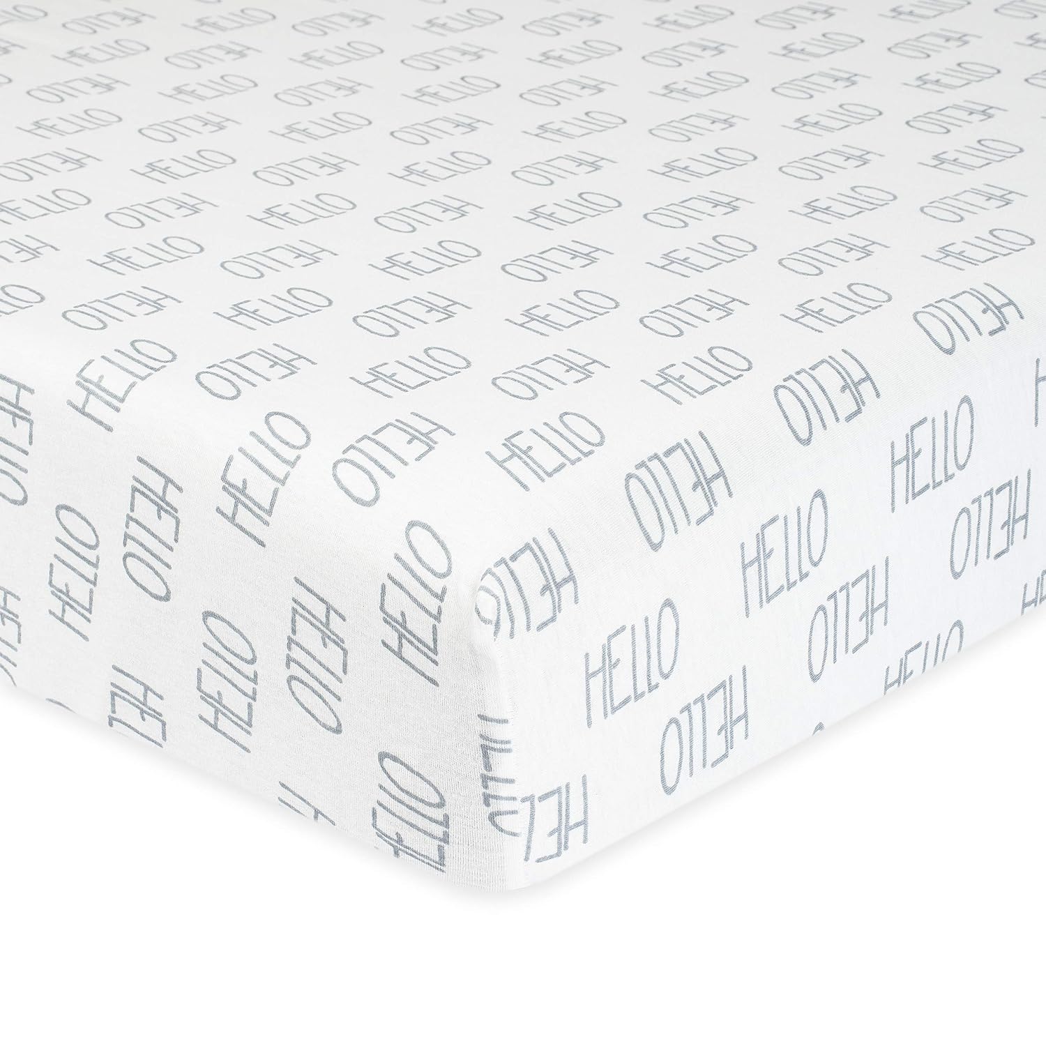 Gerber Baby Boys and Girls Newborn Infant Baby Toddler Nursery Cotton Fitted Bedding Crib Sheet, Grey Hello, One Size