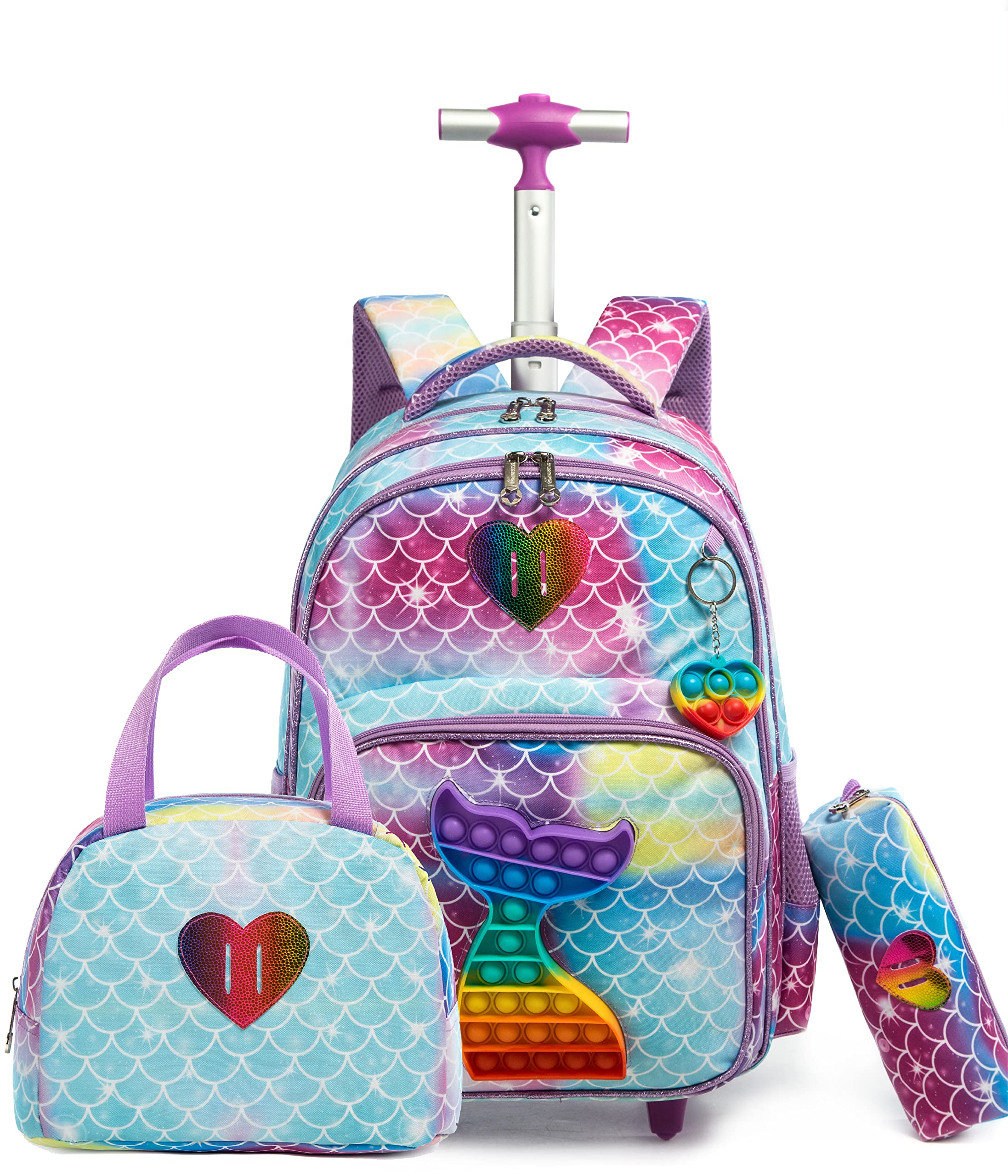 HTgroce Pop It Mochila Escolar con Ruedas Niña Fidget Toy Pop Its Mochilas con Carrito Escolares Bolso Popit Fidget Toy 3 in 1, Juguete Antiestrés y Ansiolítico Mochilas Escolares con Carro. — view 9
