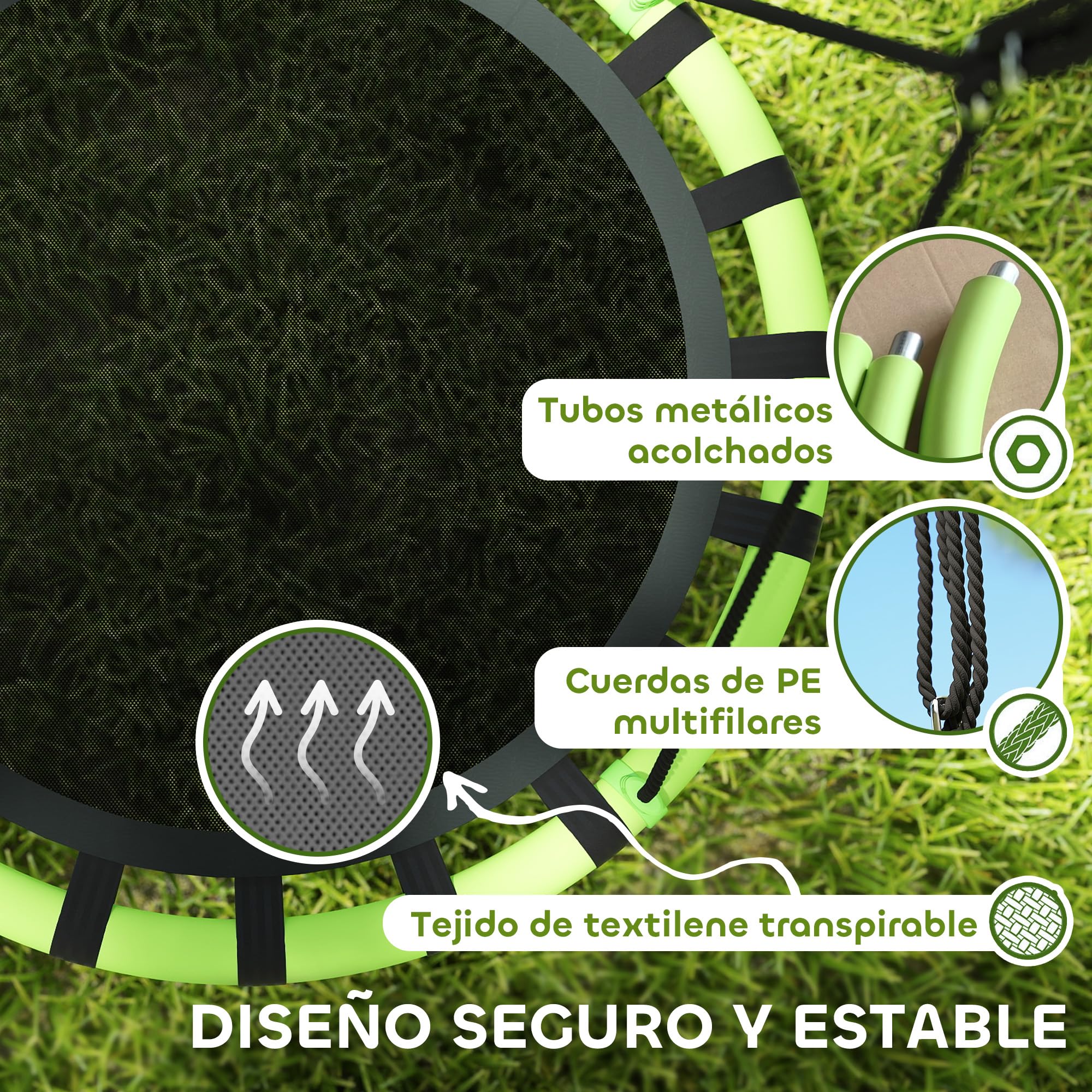 AIYAPLAY Columpio para Niños Redondo Columpio Jardín Exterior Ajustable Columpio Infantil Impermeable Carga 150 kg Ø100x180 cm Negro y Verde