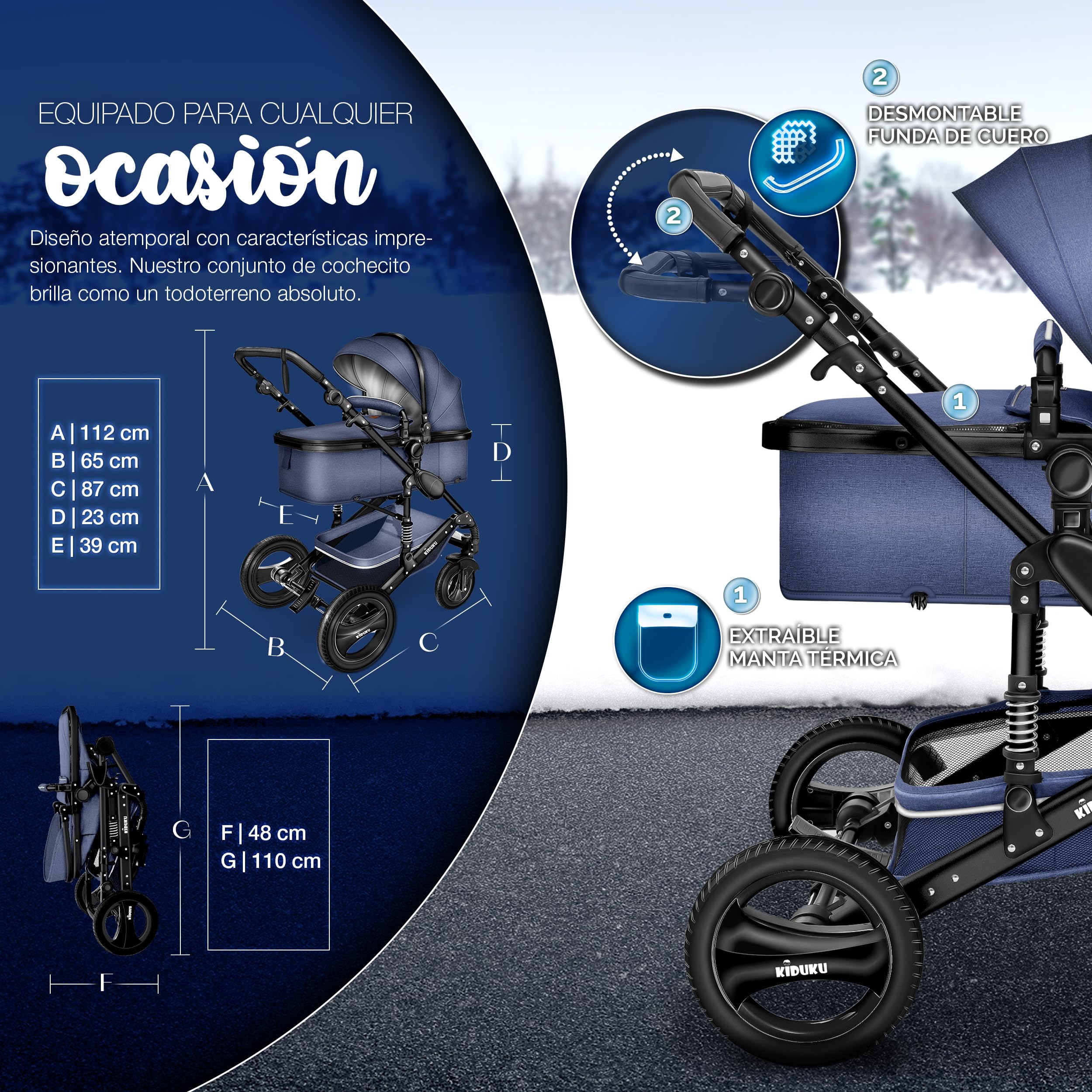 KIDUKU® Carrito de Bebé 3 en 1 | Silla de Paseo para Niños | Carricoche de 3 Piezas | Capazo, Cambiador, Cubrepiés | Sillita Coche Ligera Infantil ECE R129