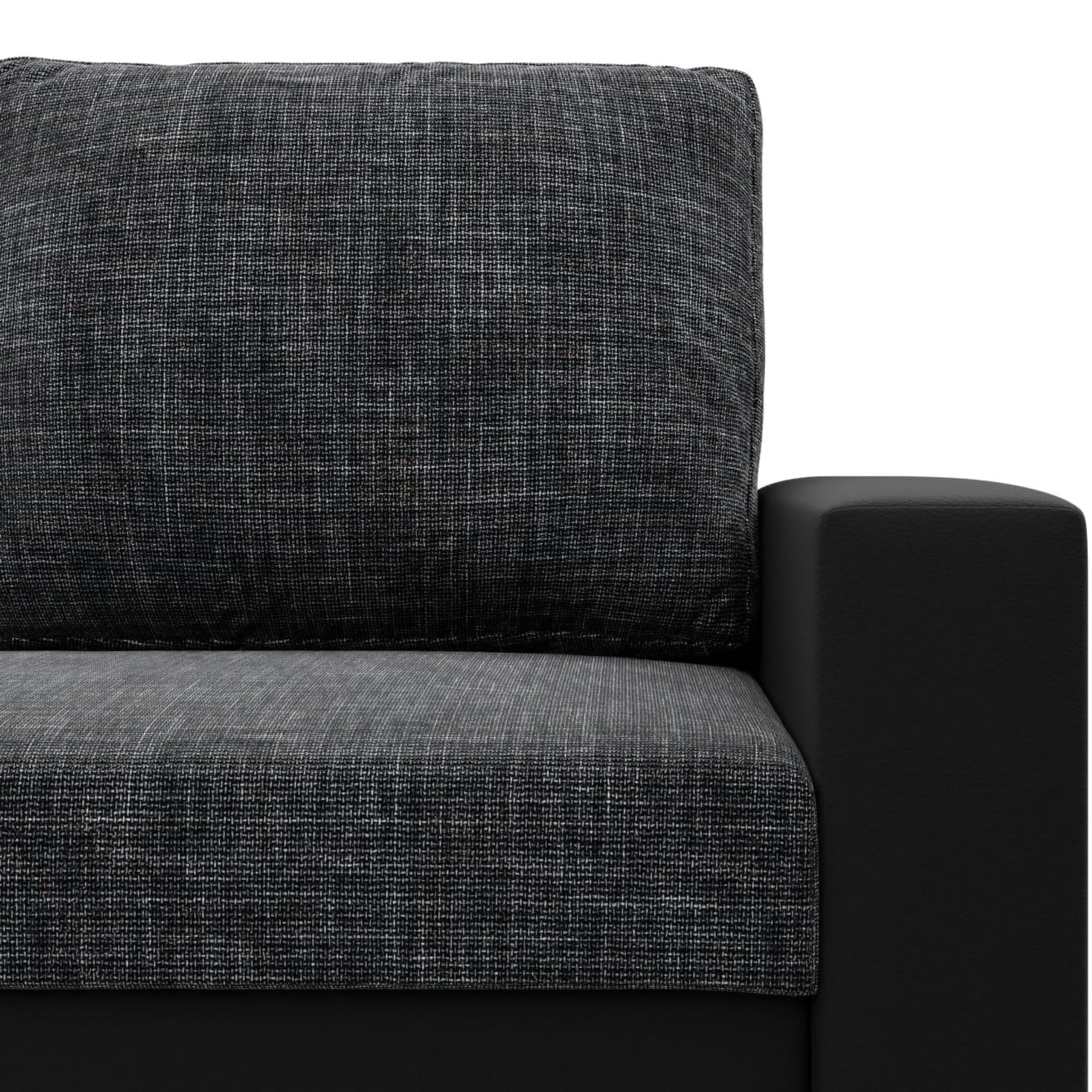 Mebligo - Zweisitzer Sofa Wohnzimmer mit Schlaffunktion, Bettkasten und Kunsteleder 148x90x87 (BxHxT) Dunkelgrau und Schwarz Luna, Schlafsofa Platzsparend, Schlafcouch, Sofabett, Sofa Bed, Bettsofa