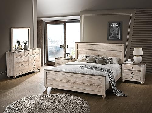 Roundhill Furniture b132qdmn2imerland contemporáneo acabado blanco lavado 5piezas Juego de recámara