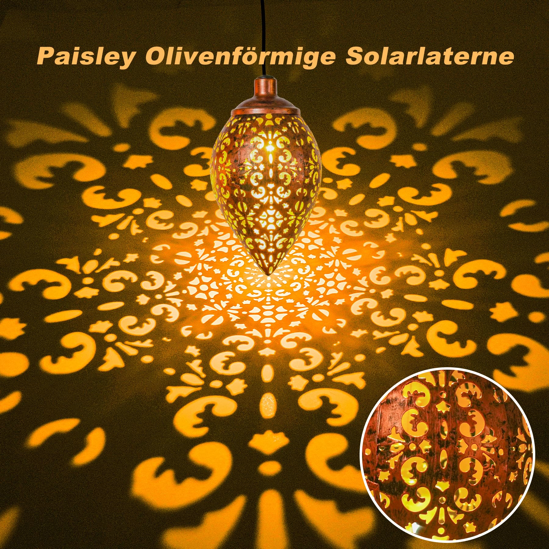 Görvitor Solarlampen für Außen Garten 4 Stück Hängend, Solarlaterne für Außen Hängend Vintage Metall, IP65 Wasserdicht Solar Laterne Warmlicht für Balkon Patio Garten, Gartengeschenke für Frauen