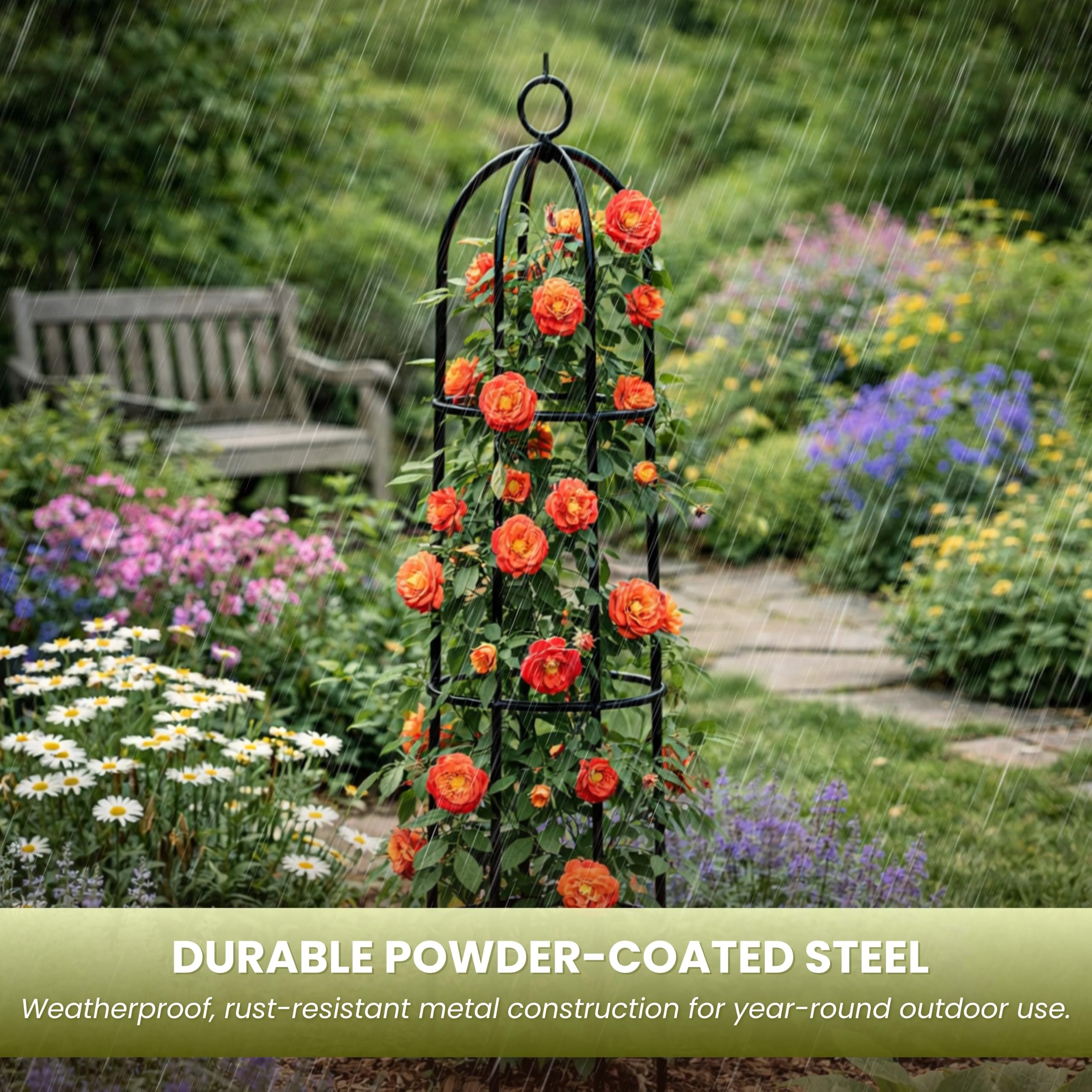 Garden Mile 2X Grand 2M Noir Métal Jardin Obélisque Résistant Solide Tubulaire Plante Cage pour Roses, Plantes Grimpantes Soutien Structure Décoration De Jardin
