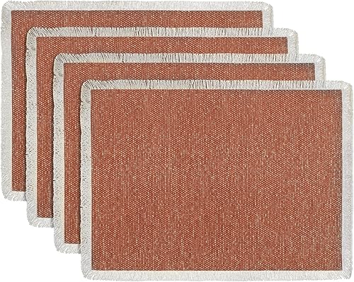 Miniatura 28 de Hausattire - Juego de 6 manteles individuales de algodón deshilachados para mesa de comedor 13x19 pulgadas | Mantel individual de estilo rústico