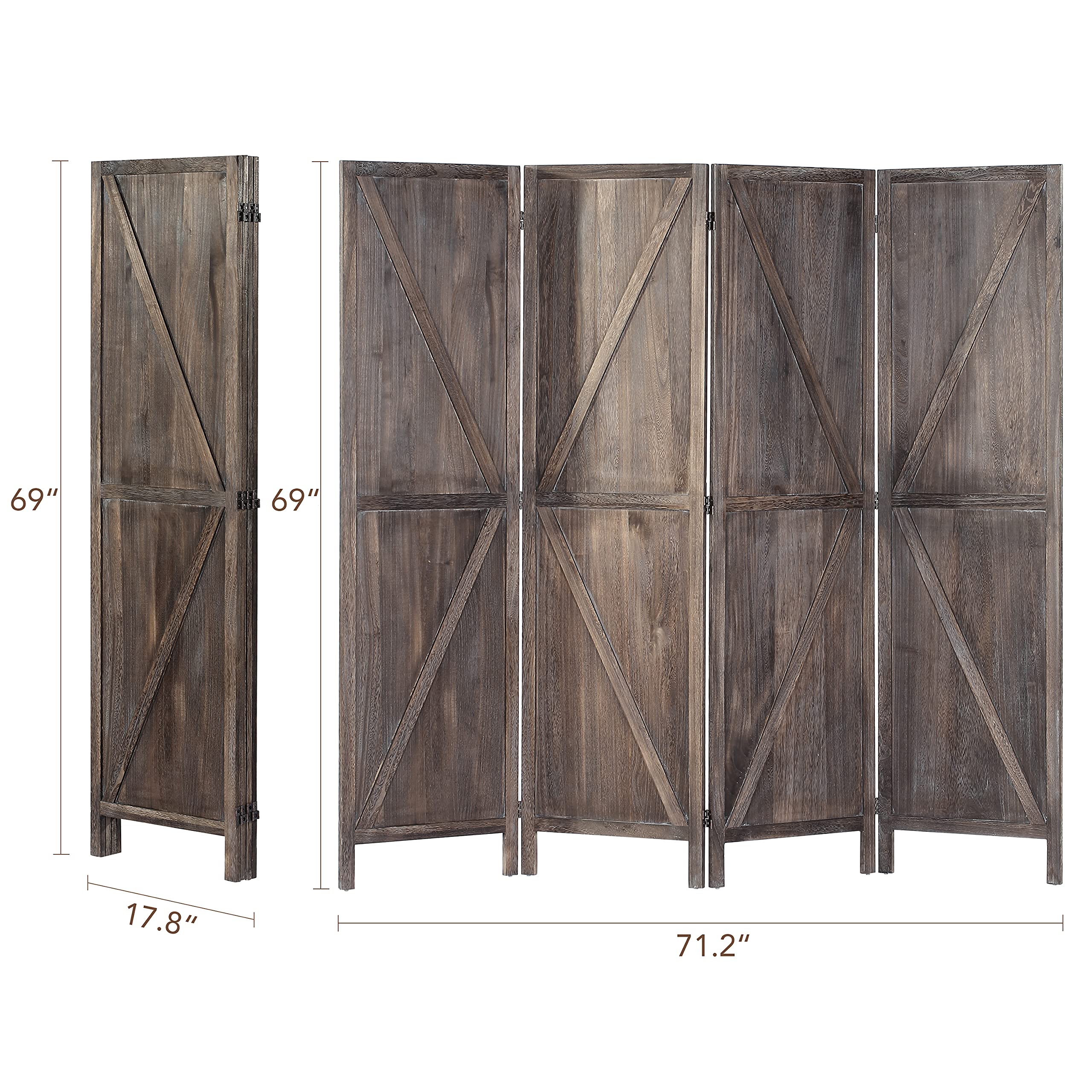 iVilla 5.8 Ft Tall Wood Room Divider, 4 Panel Rustic Folding Privacy
