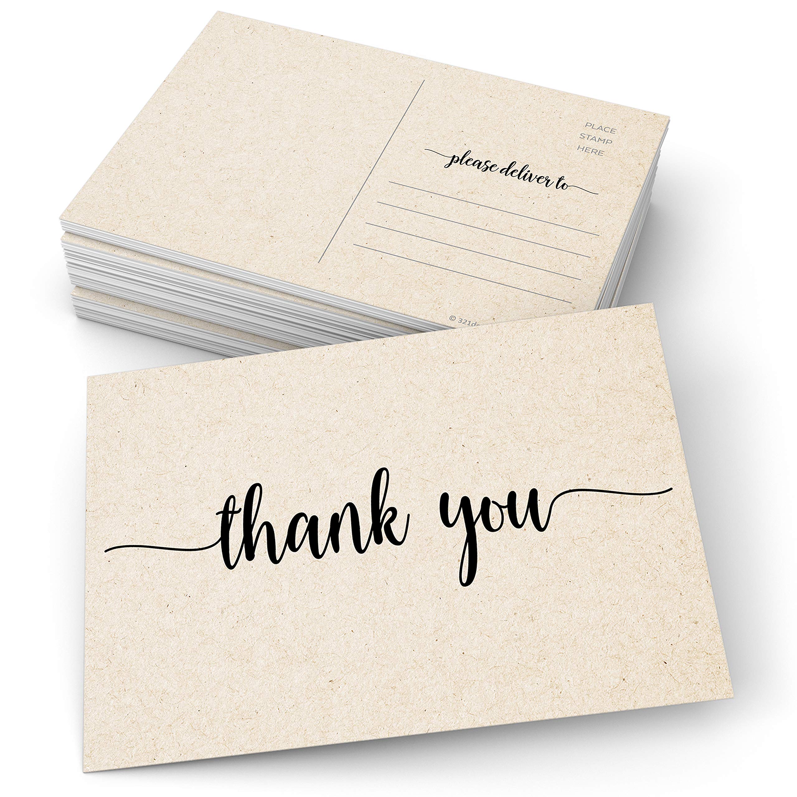 321Done Thank You Postcards, 4x6, Set of 50, Please Deliver To, Tan