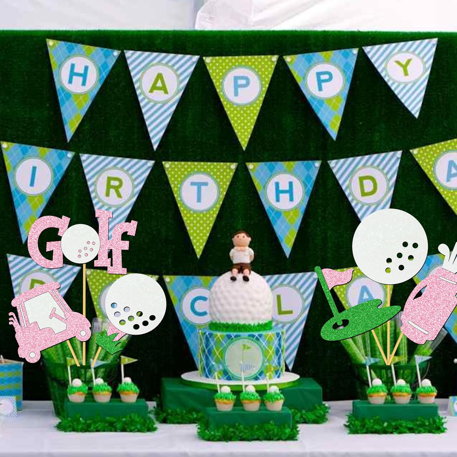 18pcs Glitter Golf Party Centerpiece Sticks Pink and Green Golf Ball Theme Centerpiece Decorations for Girls Golf Let's Partee Party Supplies - Image 7