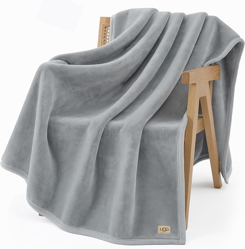 UGG Coco Throw Blanket, Plush Fleece Blanket for Couch, 50" x 70", Gray | Oversized Throw, All Season Bedding, Gifts for Women and Men, Premium Room Decor, Oeko Tex Certified, Living Room Decor