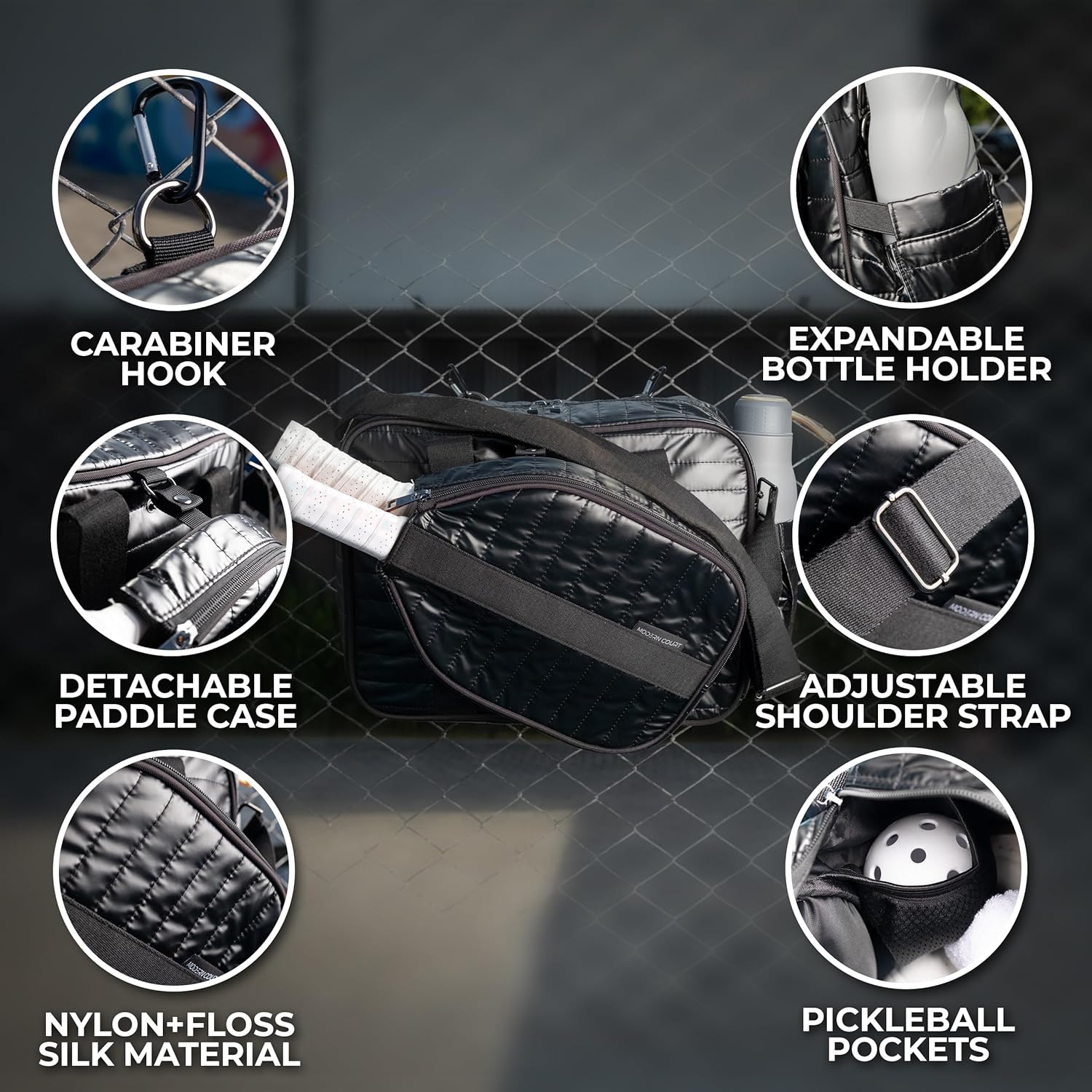 Pickleball Bag for Women with Detachable Paddle Case, Fence Hook and Expandable Water Bottle Holder | Specialized Pickleball Tote with Shoulder Strap | Great Gift for Pickleball Lovers