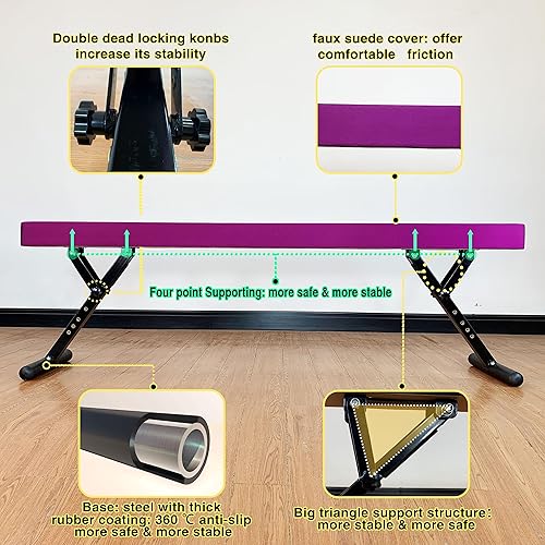 Miniatura 5 de MARFULA Haz de equilibrio ajustable de 8 pies de altura ajustable para niños y adolescentes de todos los niveles de gimnasia, equipo de gimnasia