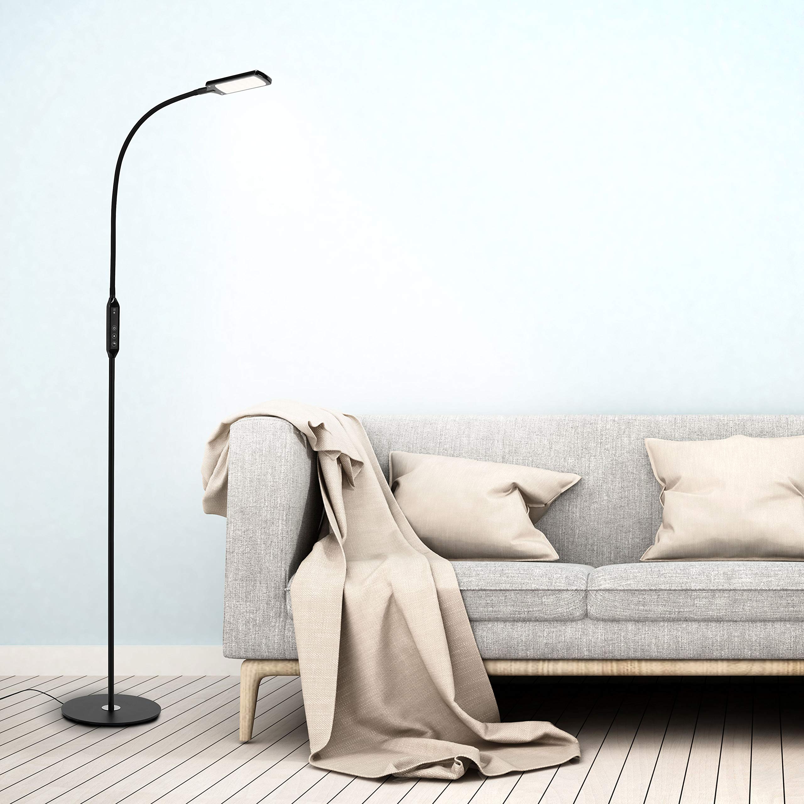 Briloner Leuchten lampa stojąca LED, ściemniana, pilot zdalnego sterowania, regulacja temperatury barwowej, 8 W, 700 lumenów, czarna, 8 W