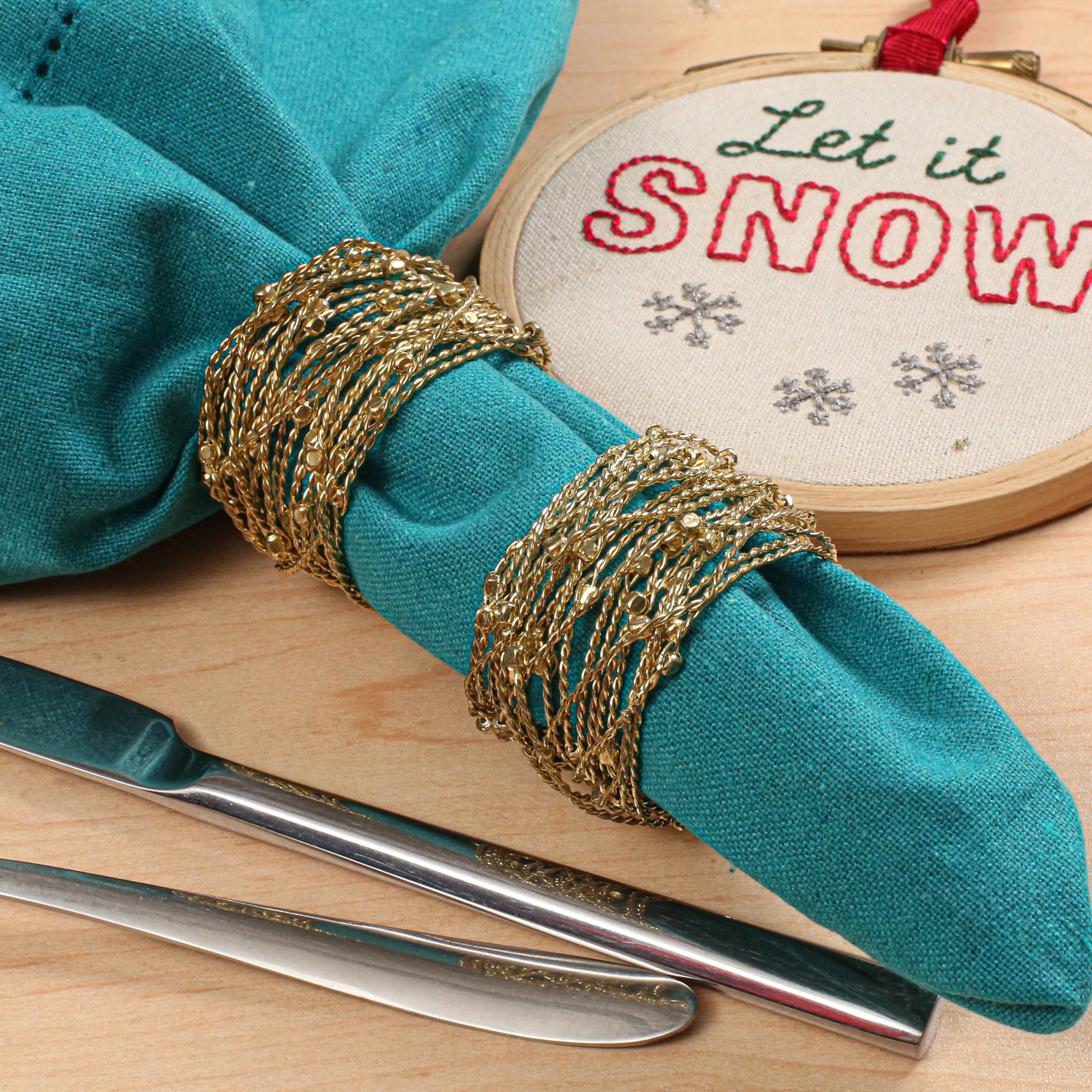 Homebia Designs Mesh Napkin Rings, Round Handmade Napkin Ring for Wedding, Dinner Parties, Christmas, Reception, Kitchen, Family Gathering, Everyday Use - Set Your Table with Style - Set of 12 - Gold