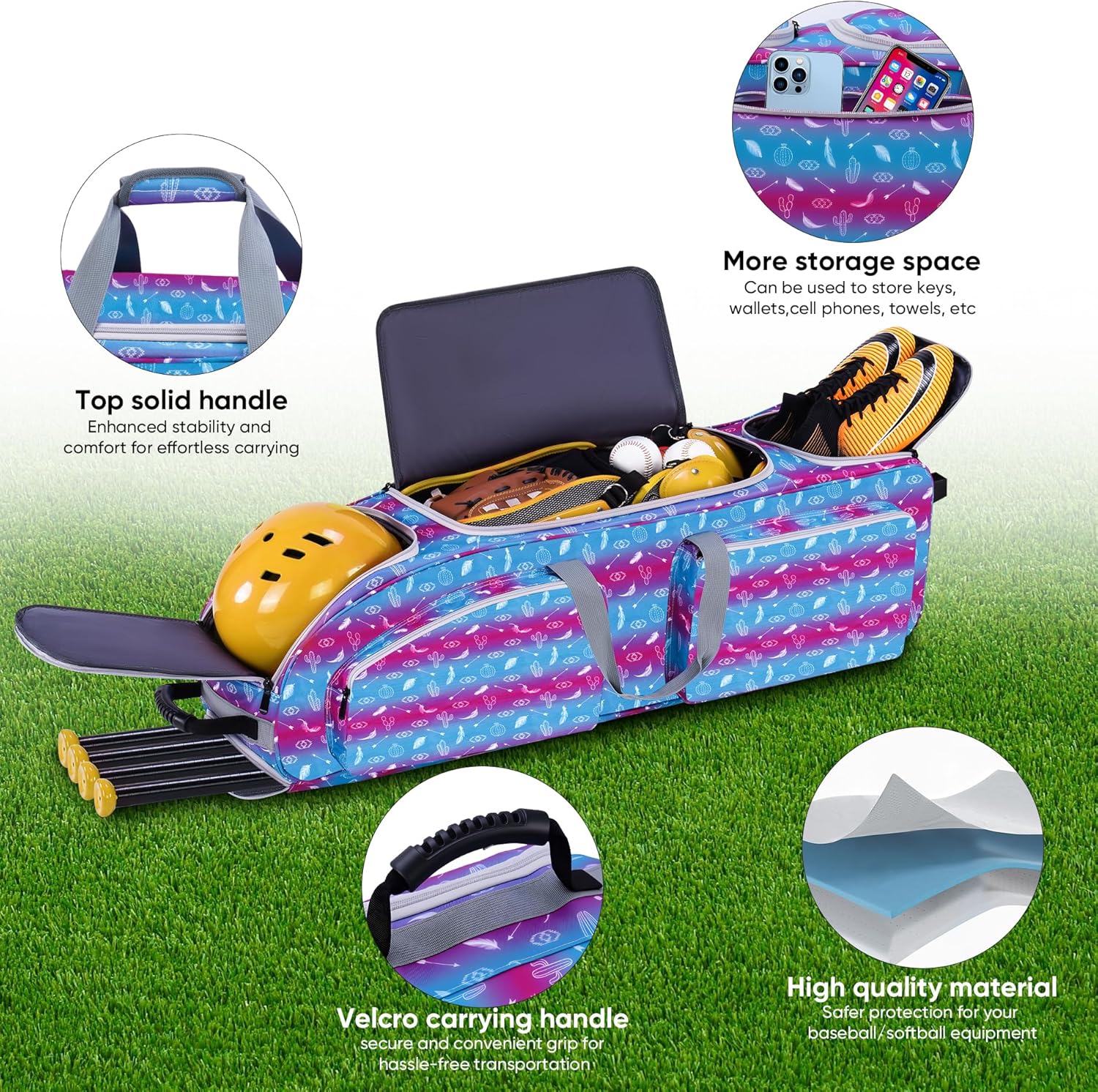 Catchers Gear Bag with Wheels, Soft Rolling Baseball Bag for 4 Bats with Separate Shoe Compartment and Multi-space, Portable Softball for Men Women - Image 5