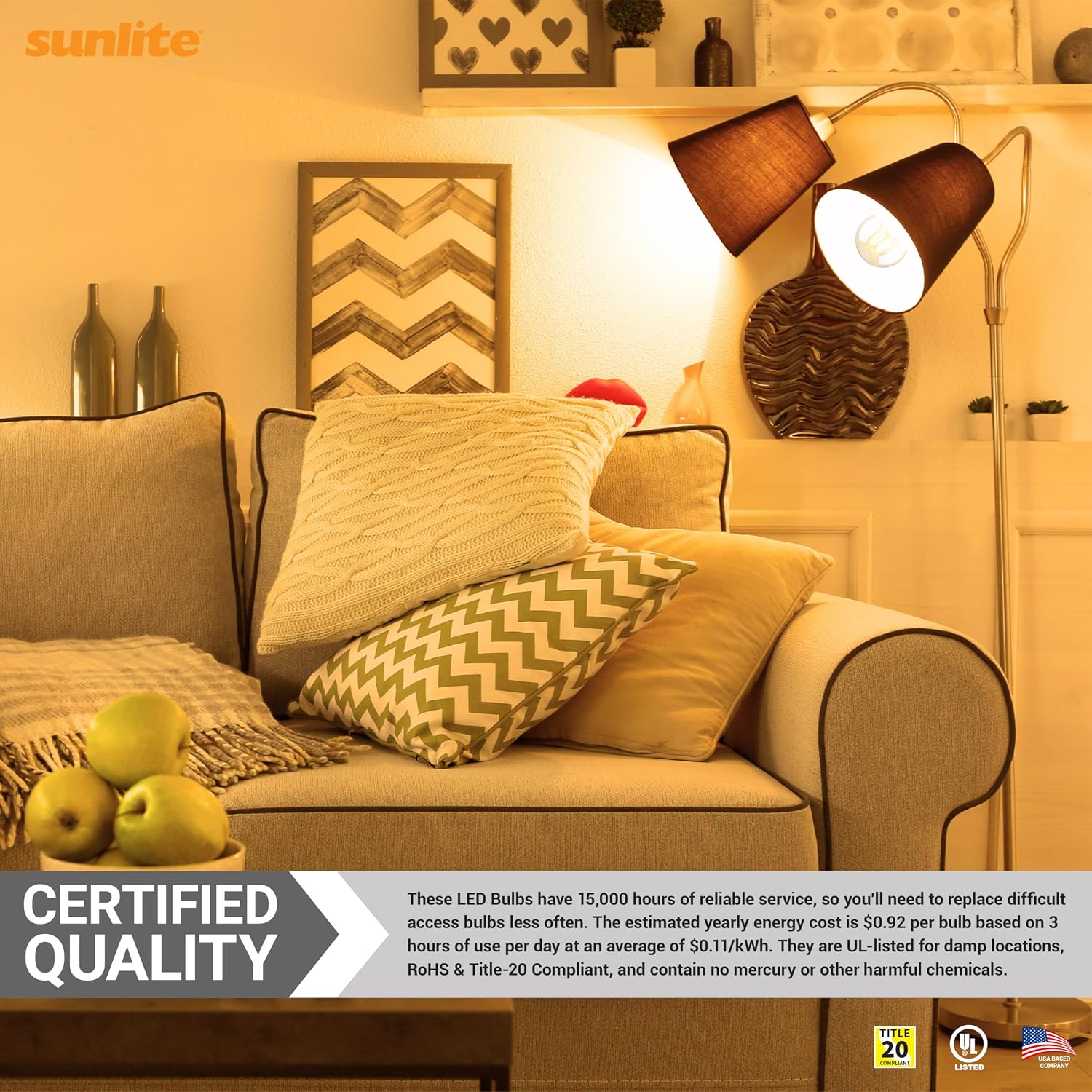 Sunlite 12 Pack LED Light Bulbs - 60W Equivalent - 7.6W - Dimmable - Soft White 2700k - 800 Lumens