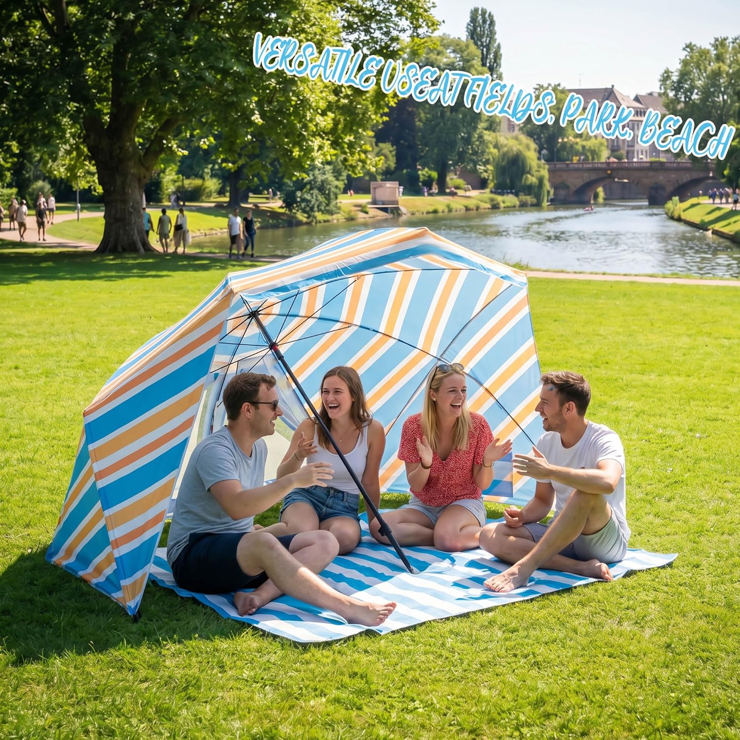 UPWELL Beach Tent Easy Set Up Canopy Sun Shelter Shade with UPF 50+UV Protection Portable Beach Umbrella Outdoor Sunwall with Sand Pockets for Fishing Backyard Camping(Holiday Glow)