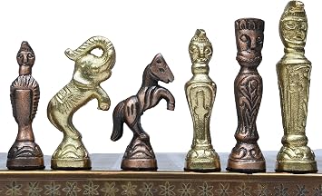 Brass Chess Set Handmade Antique Finish Vintage Style Figure Chess Set in Antique Brass & Gold Color