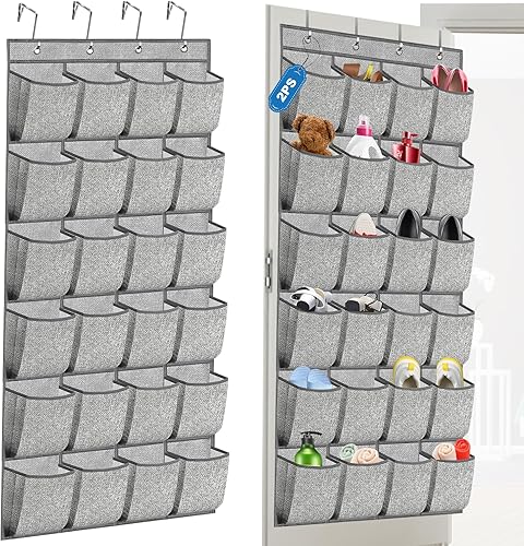 Miniatura 9 de Organizador de zapatos de 35 bolsillos sobre la puerta, zapatero colgante para armario, soporte grande para almacenamiento de zapatos, organizador