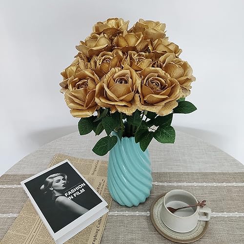 Miniatura 177 de ATFL 12 rosas artificiales de seda con flores de color rosa, rosas artificiales a granel, diámetro floral de 4 pulgadas, rosa artificial de seda