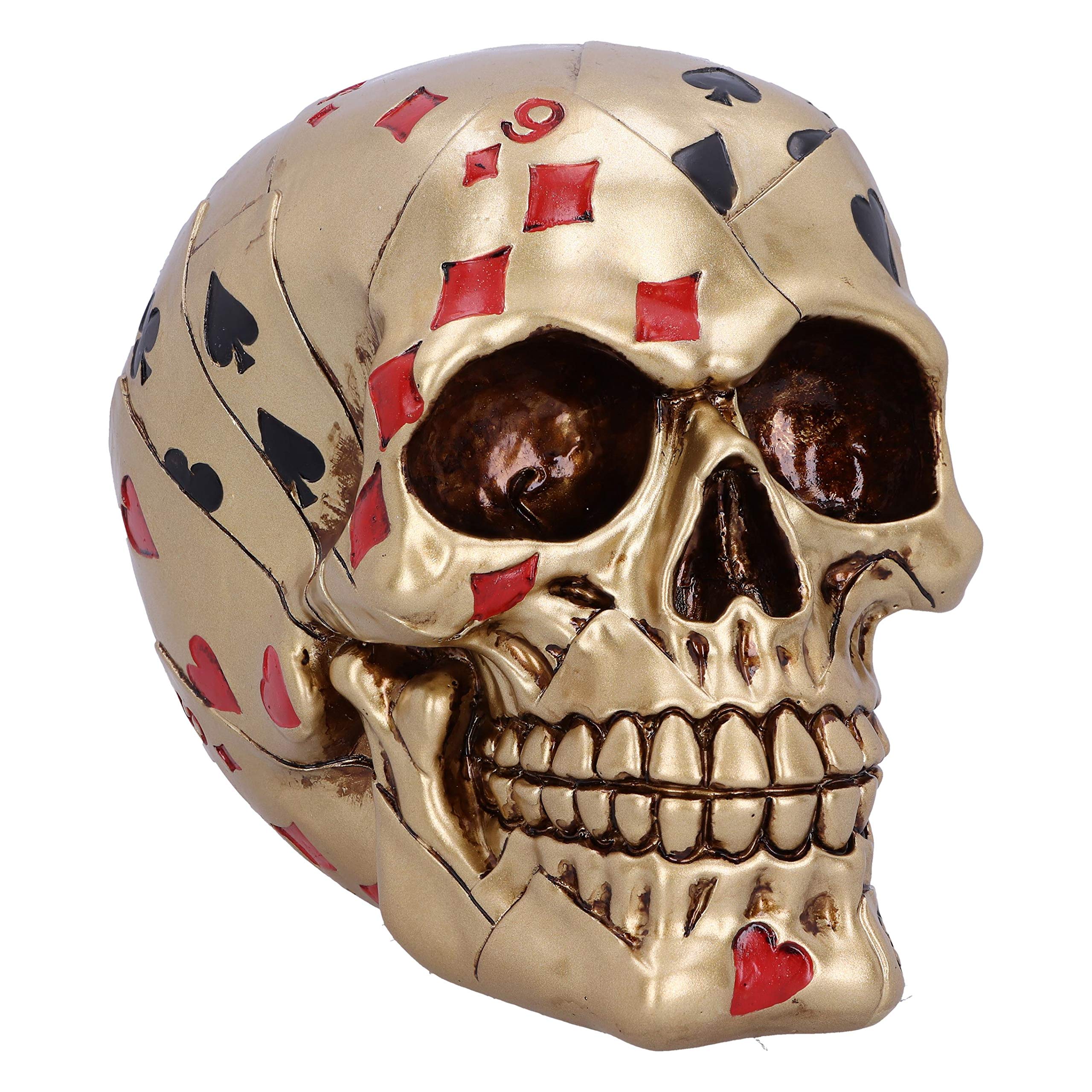 Nemesis Now Dead Mans-Adorno de Calavera de Cartas Doradas, Resina, 15 cm
