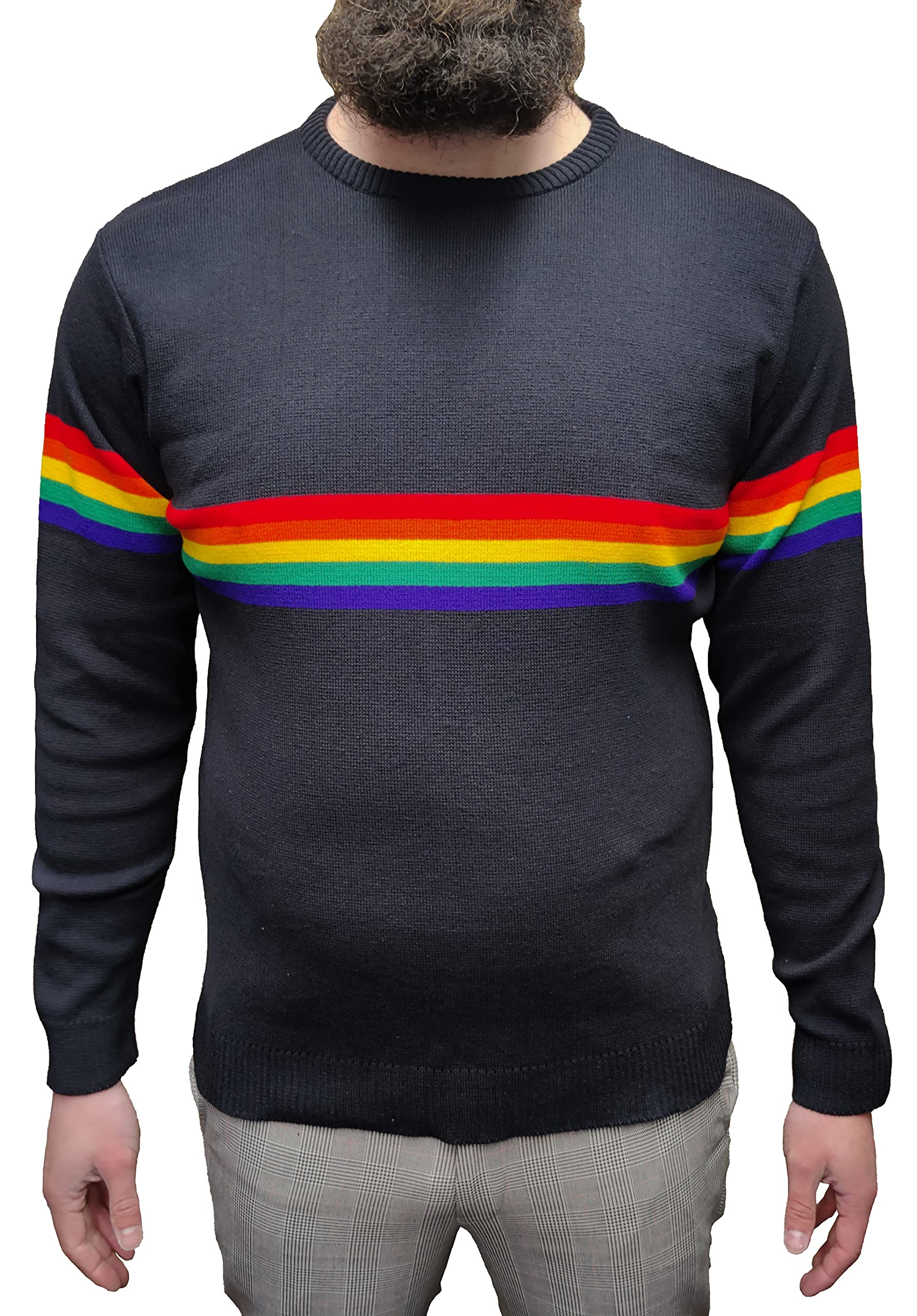 Mazeys Mens Retro Crew Neck Long Sleeve Indie Jumper (Size Large) Blue
