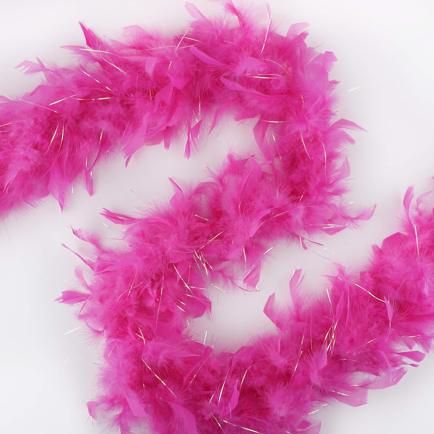 ZUCKER Chandelle Feather Boa - Glamorous Turkey Boa with Tinsel 6 Ft - Costume Cosplay Accessory - Raspberry Pink with Opal Lurex