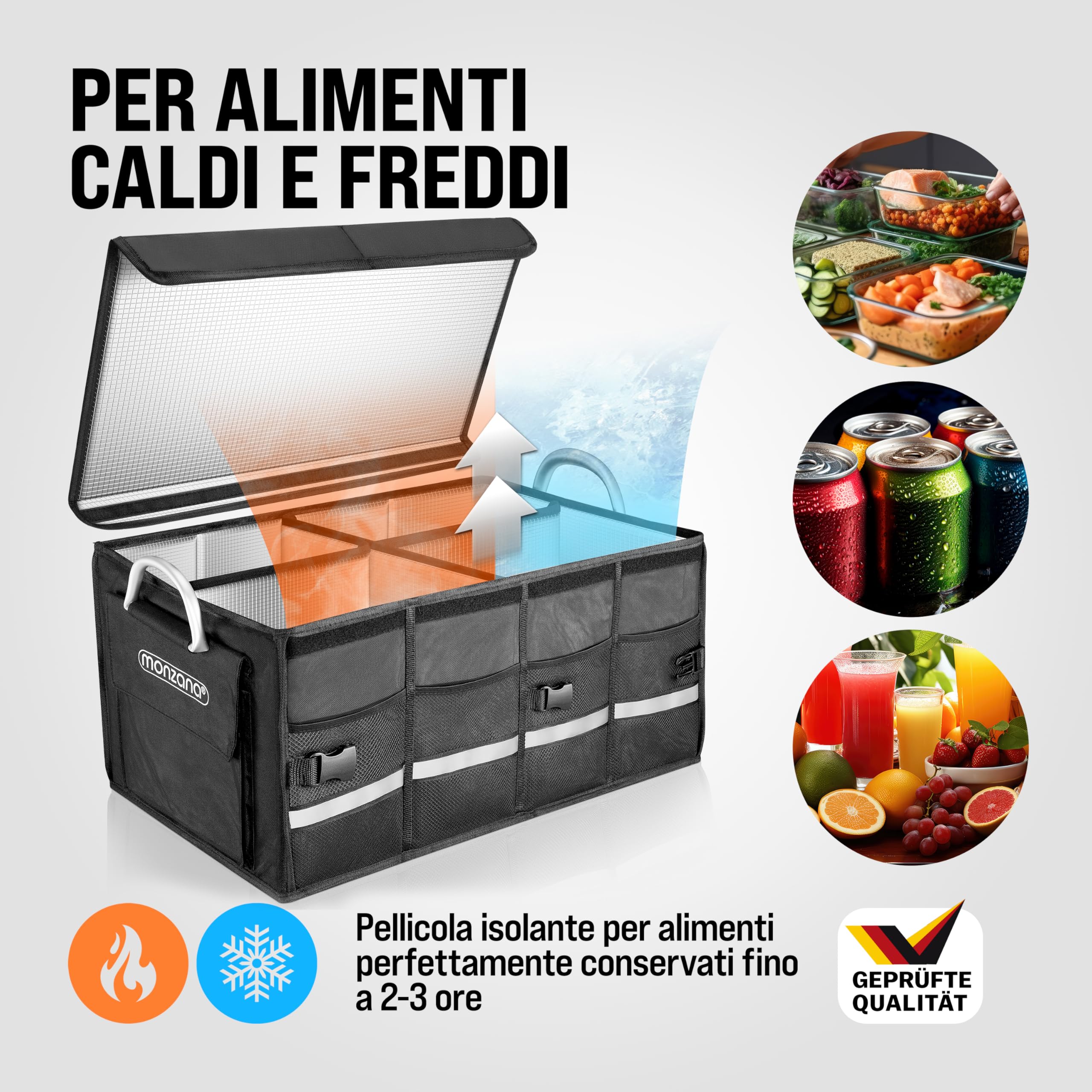 Monzana Organizer Bagagliaio Auto 68L Pellicola Termica Portaoggetti Impermeabile Box Pieghevole