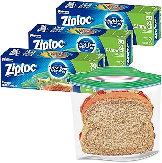 Ziploc Sandwich and Snack Bags for On the Go Freshness, Grip 'n Seal Technology for Easier Grip, Open, and Close, 30 Coun...