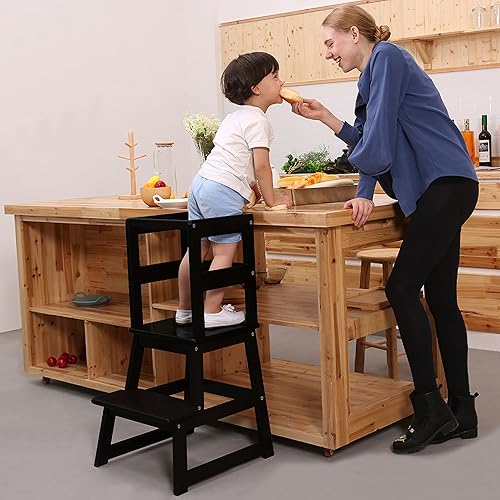 Miniatura 3 de GUIDTOP Taburete de cocina con barandilla de seguridad y tapetes antideslizantes, taburete de cocina para niños de 18 meses en adelante (negro)
