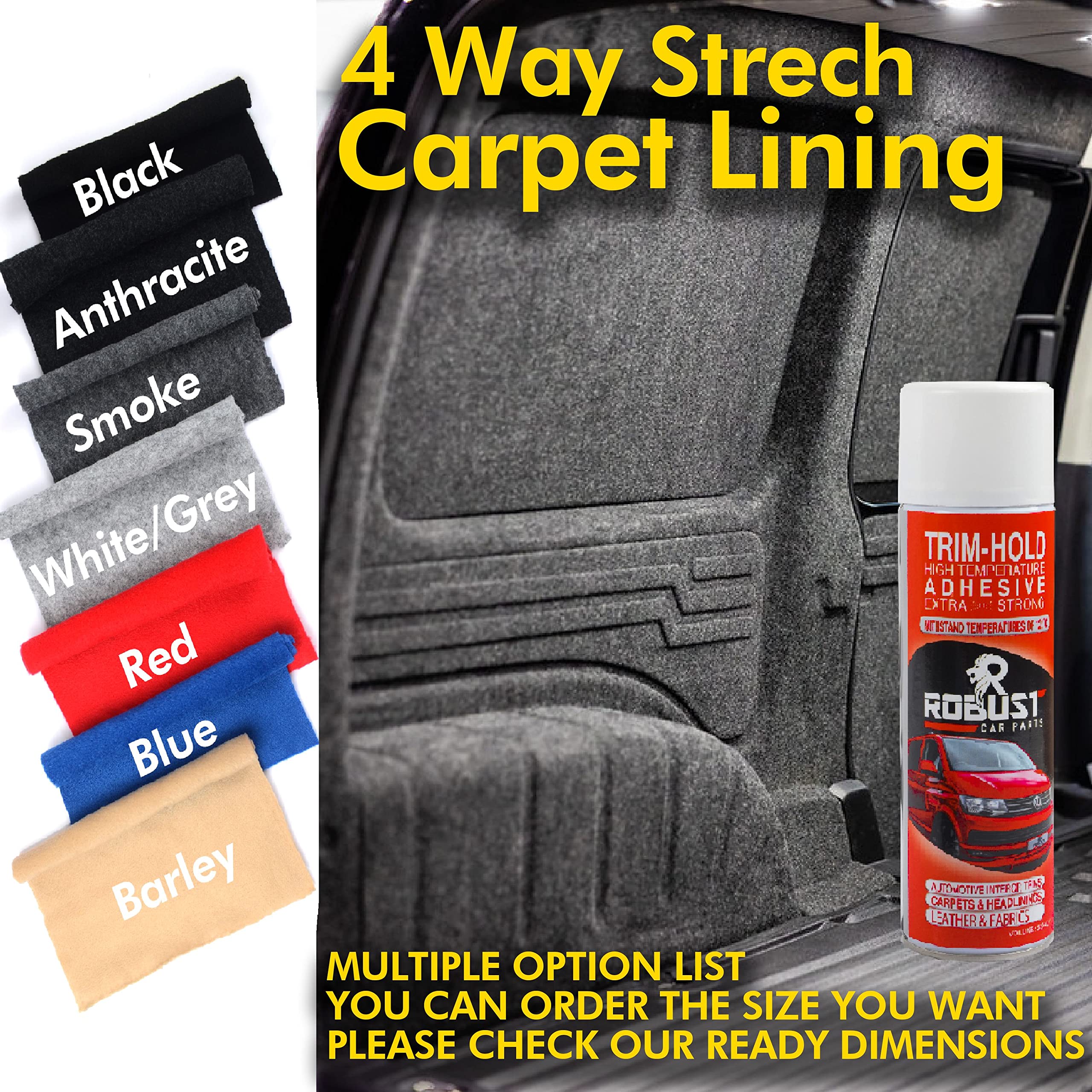 Buy ROBUST CAR PARTS Van Lining Carpet Various Size 4 Way Stretch