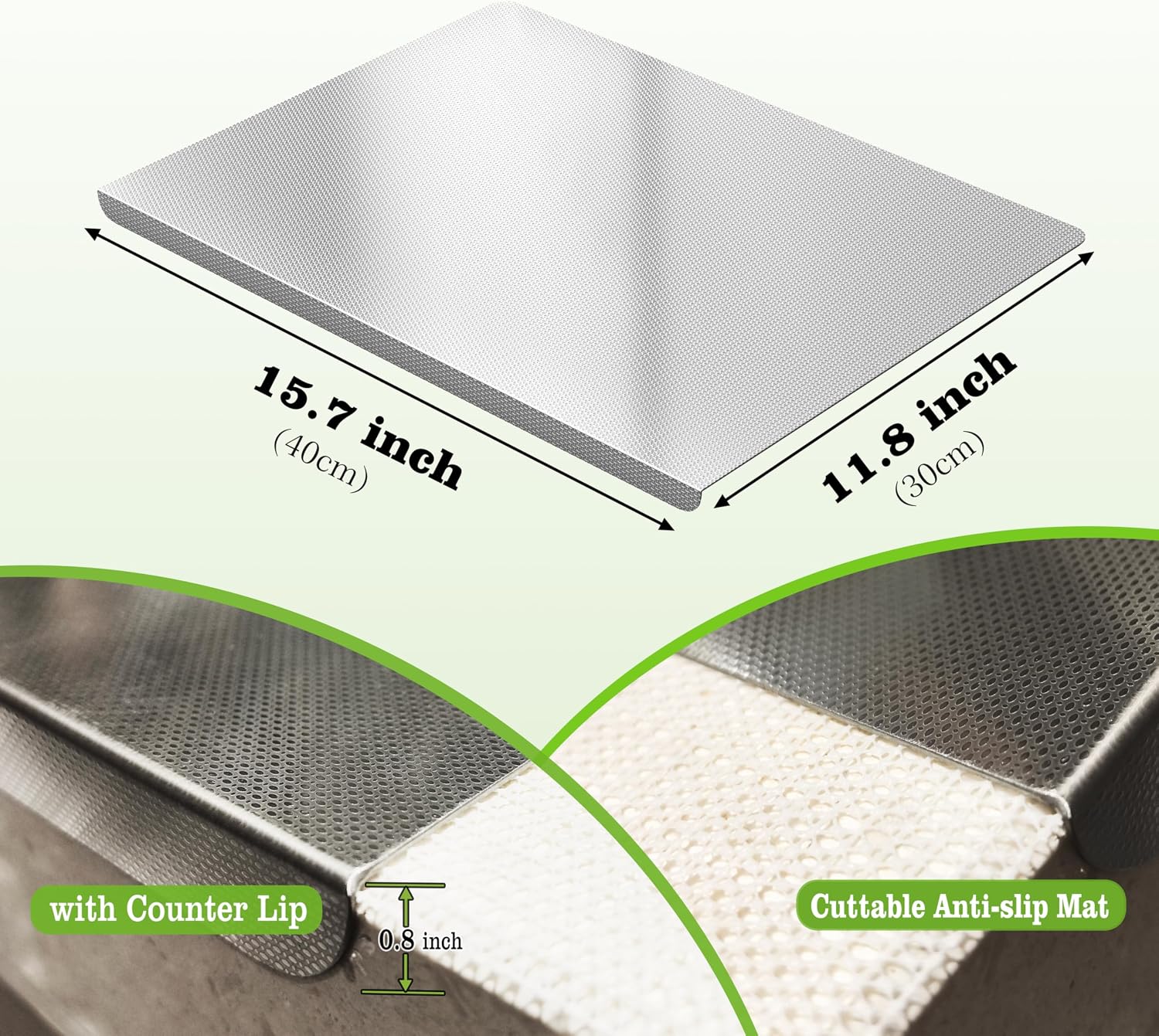 Anti-scratch Stainless Steel Cutting Board with Lip for Kitchen, Anti-Slip Chopping Board with Non-slip Mat, Multi-Purpose Kneading Mat for Meat, Fruits, Vegetables, Bread(15.7 x 11.8 in)