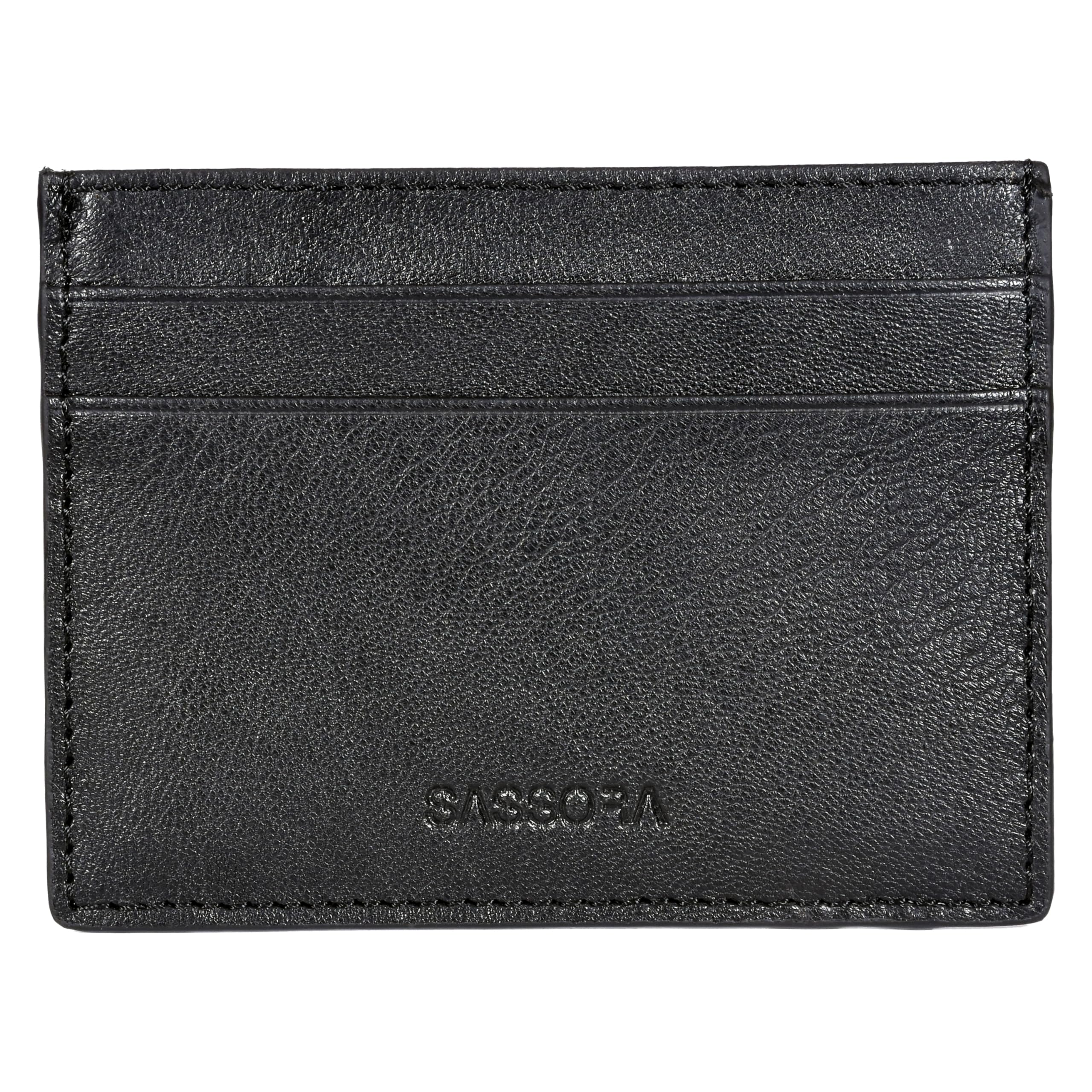 sassora Genuine Premium Leather Unisex Small RFID Credit Card Holder (Black)-picture-41