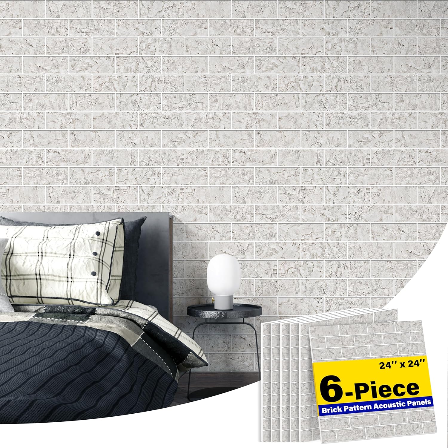 6-Pack Acoustic Panels, 6-Piece 24" X 24" High Density Sound Absorbing Panels for Walls, Sound Absorbing Wall Art Panels, Brick Pattern Sound Absorbing Panels for Home, Studio, Office Decor 24×24 inches Weathered Fields