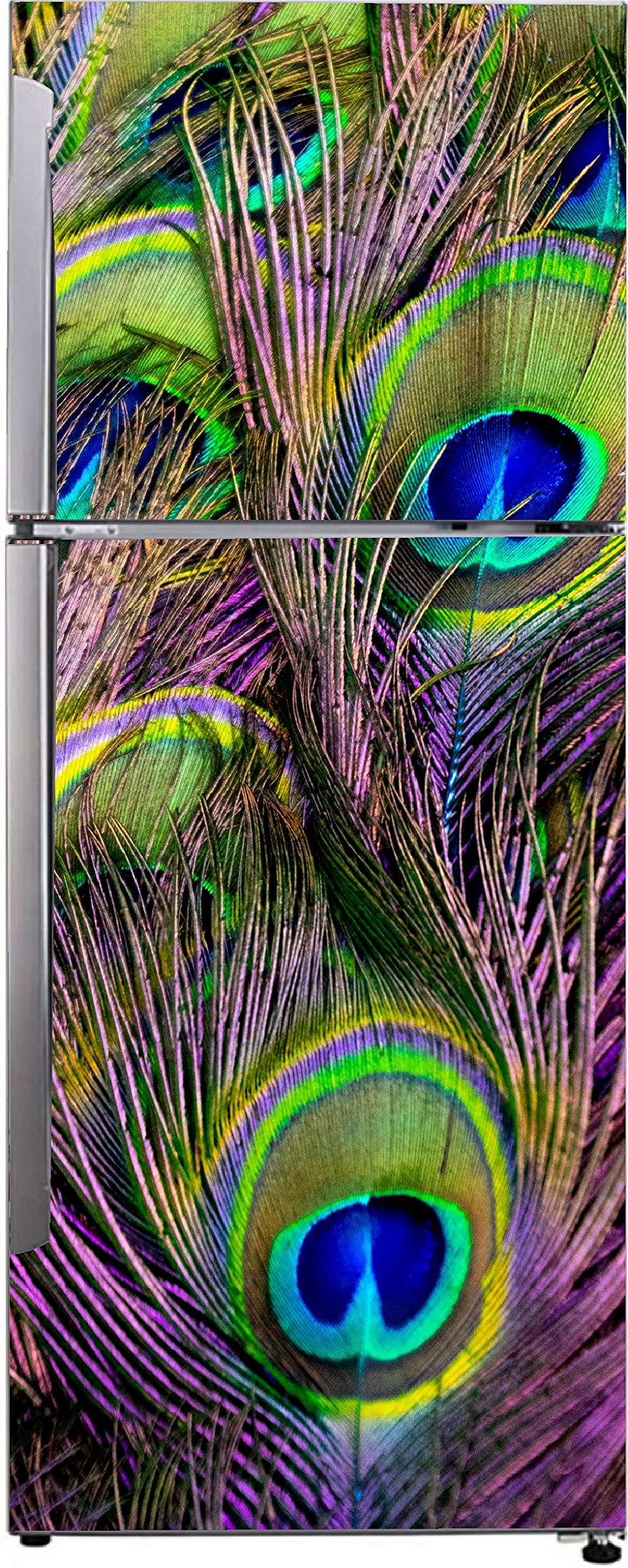 Psychedelic Collection Abstract Decorative Beautiful Peacock Feathers Extra lardge Fridge Sticker for Fridge Decor Double Single Door Decorative Fridge Sticker (PVC Vinyl, Multicolor, 60 cm X 160 cm)
