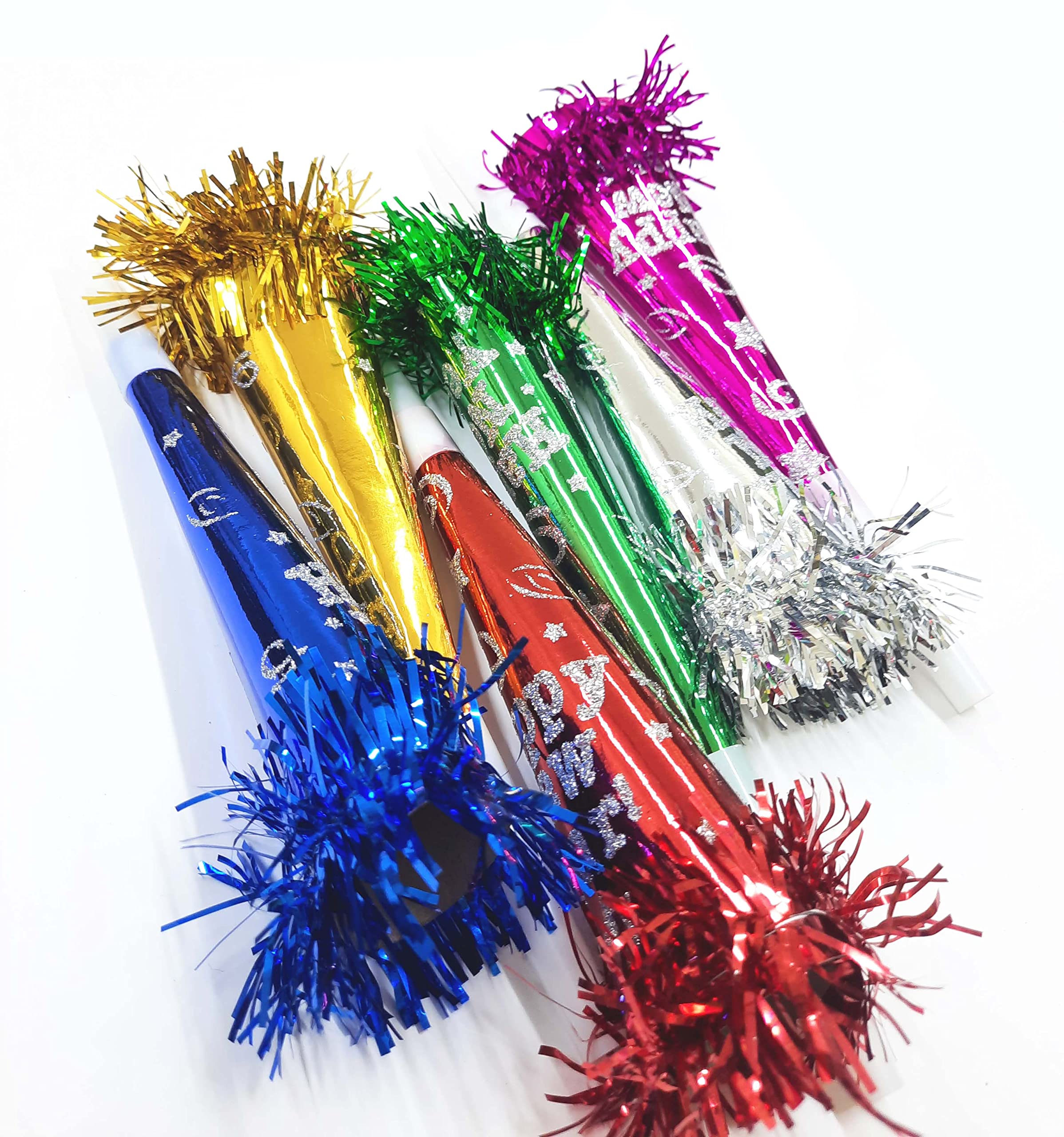 PARTY TIME - Set of 6 Multicolor Happy New Year Horns, New Years Noisemaker Toys for Kids and Adults, New Years Eve Party Supplies, Festive Party Favors