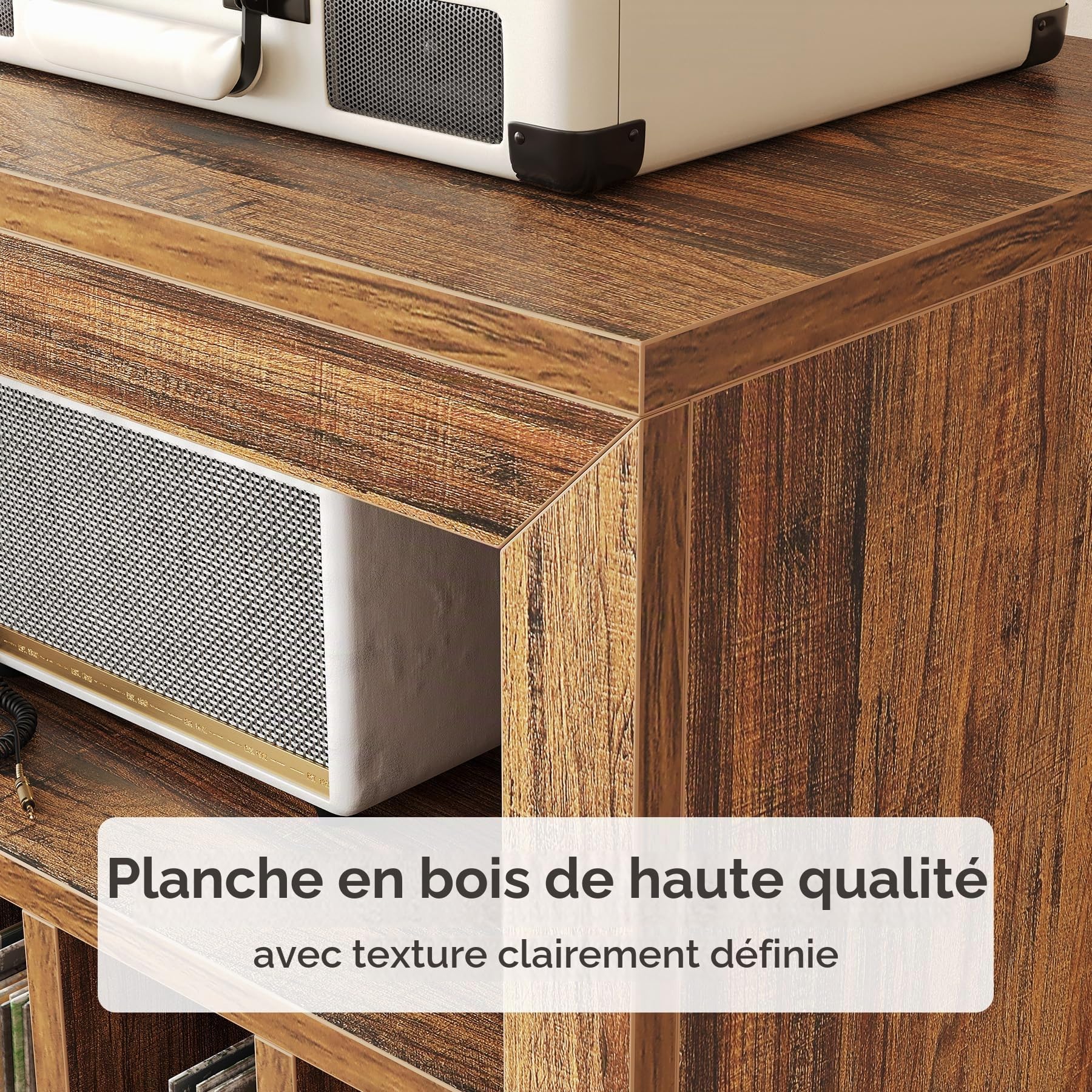 Tribesigns Support pour Tourne-Disque, 60 x 40 x 70 cm, Peut contenir jusqu'à 160 Albums, Support de Rangement en Vinyle Mid-Century avec Pieds en Bois, Marron Rustique
