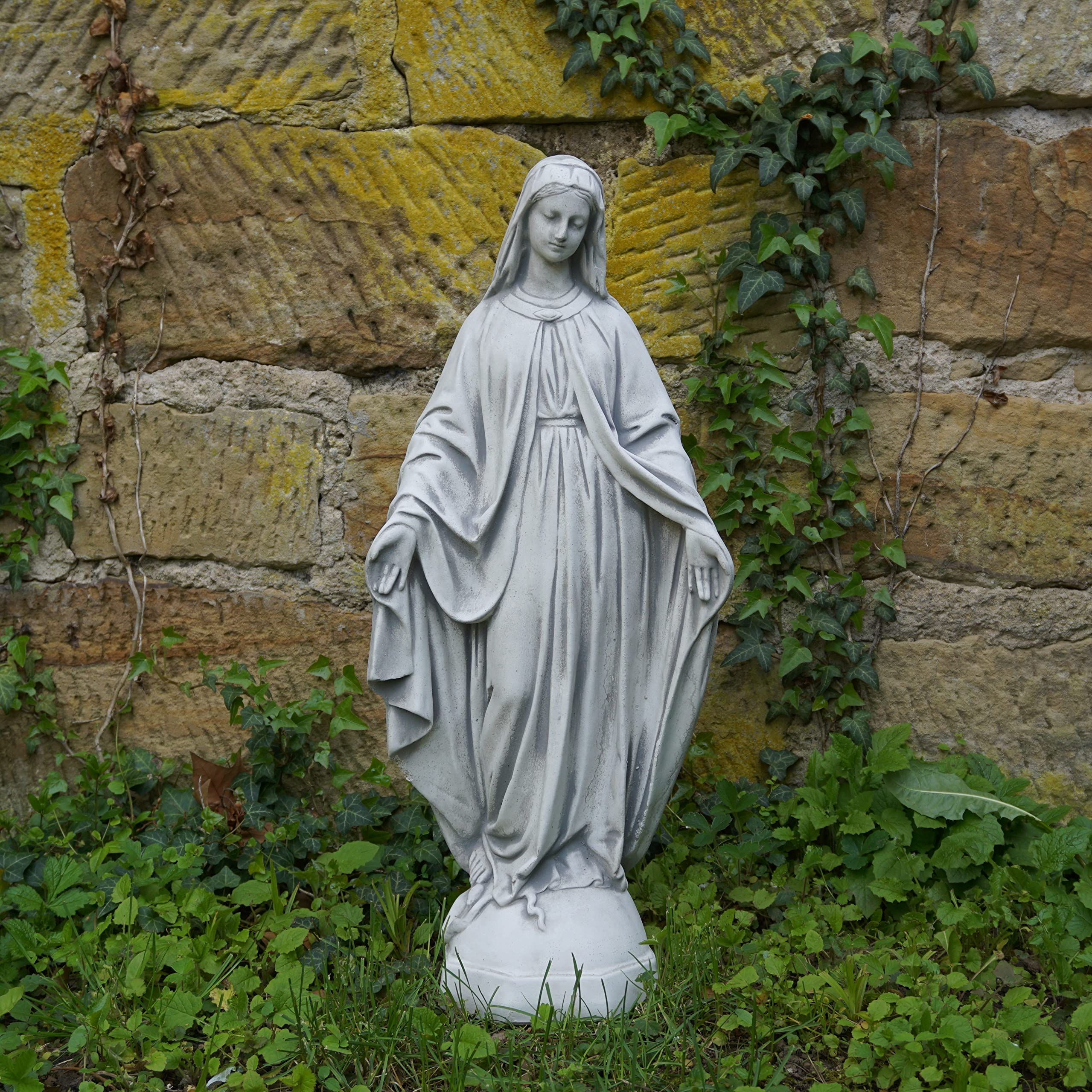 gartendekoparadies.de Statue Madonna Mutter Maria, Steinfigur, H. 63 cm, 16 kg, Grau, frostsicher aus Steinguss für Außenbereich