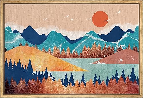 Vista 189 de SIGNFORD Lienzo enmarcado para pared, tren de montaña de otoño, vías de ferrocarril, naturaleza, desierto, fotografía, realismo, paisaje decorativo