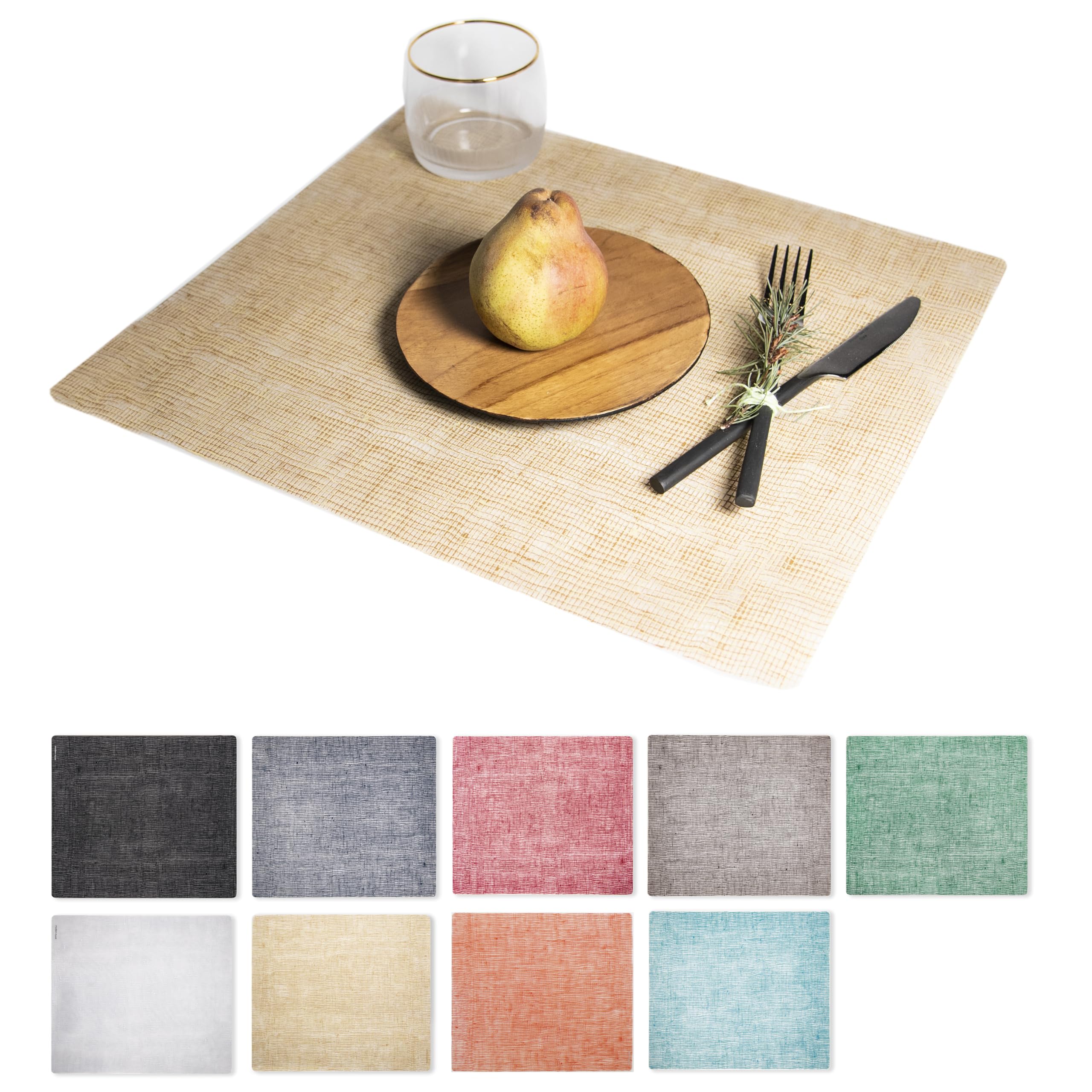 Photo 1 of modern-twist 14 x 16 Silicone Placemat, BPA, PVC-Free Table Mat, Dishwasher Safe, Linen Print in Straw, Pack of 1