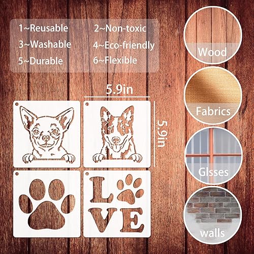 Miniatura 5 de 16 plantillas de perro con estampado de patas de perro, plantillas de amor, girasol, corazón, para pintar sobre madera, plantillas de pintura