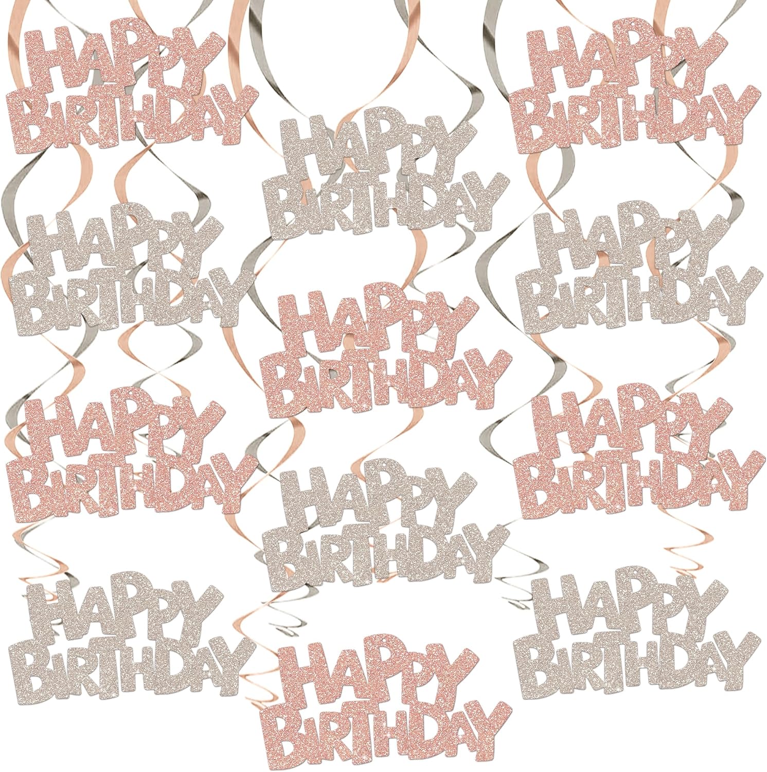 BEISHIDA 12Pcs Rose Gold Happy Birthday Hanging Swirls for Kids Adults